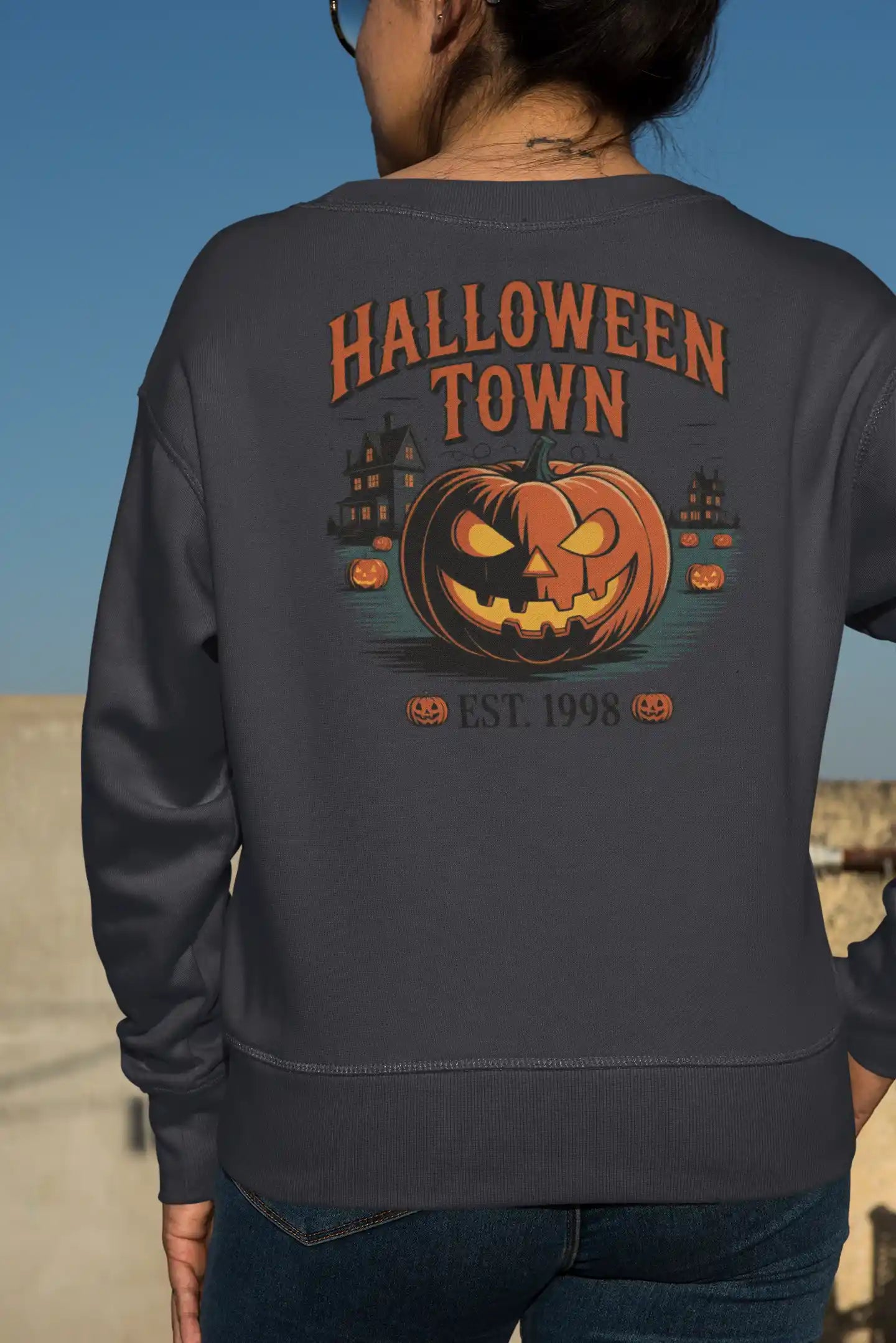 Halloween Town Sweatshirt – Vintage Pumpkin Graphic – Bella Canvas 3501 – Halloween Crewneck – Spooky Season Shirt – Unisex S-3XL