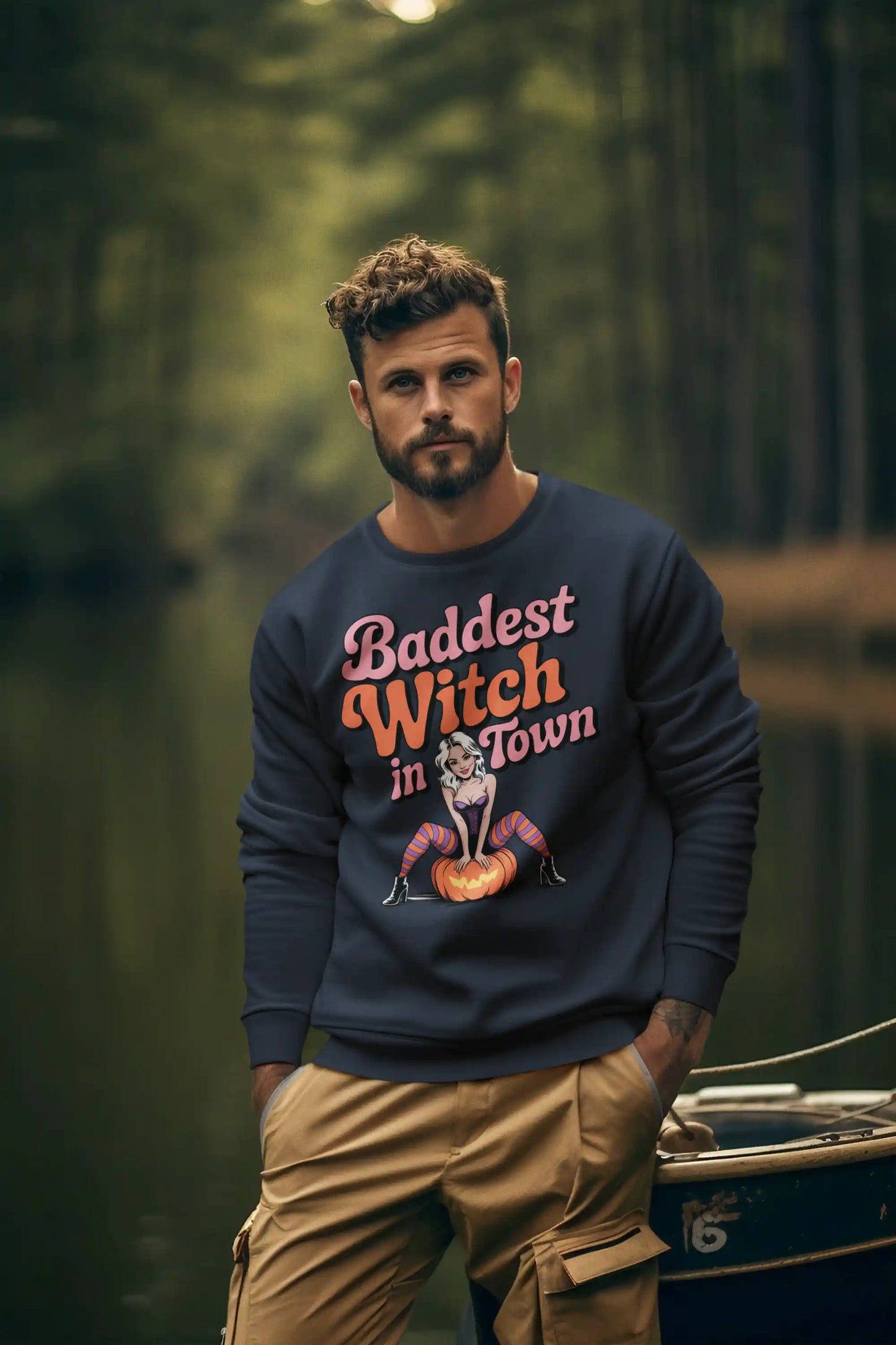Baddest Witch in Town Retro Halloween Bella+Canvas 3501 Sweatshirt – Spooky Cute Fall Outfit