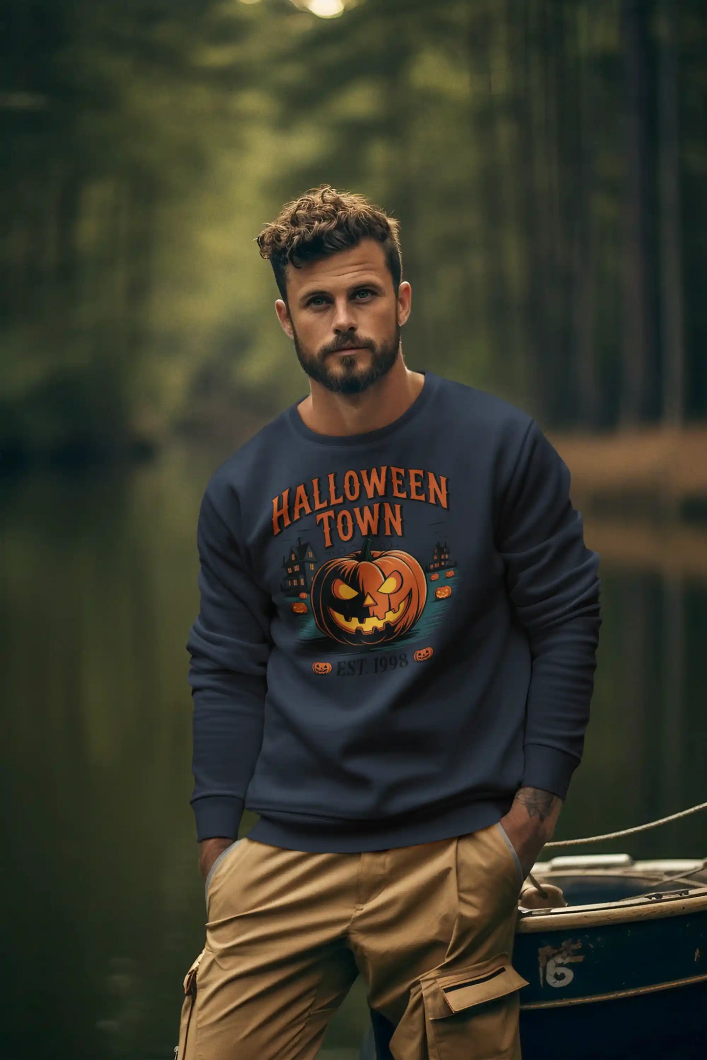 Halloween Town Sweatshirt – Vintage Pumpkin Graphic – Bella Canvas 3501 – Halloween Crewneck – Spooky Season Shirt – Unisex S-3XL