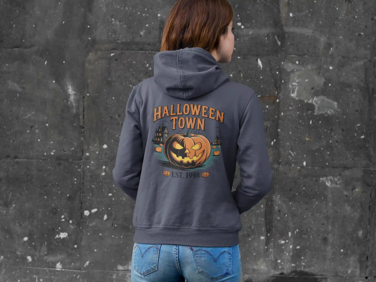 Halloween Town Hoodie – Vintage Pumpkin Graphic – Bella Canvas 3719 – Halloween Pullover – Spooky Season Hoodie – Unisex S-3XL