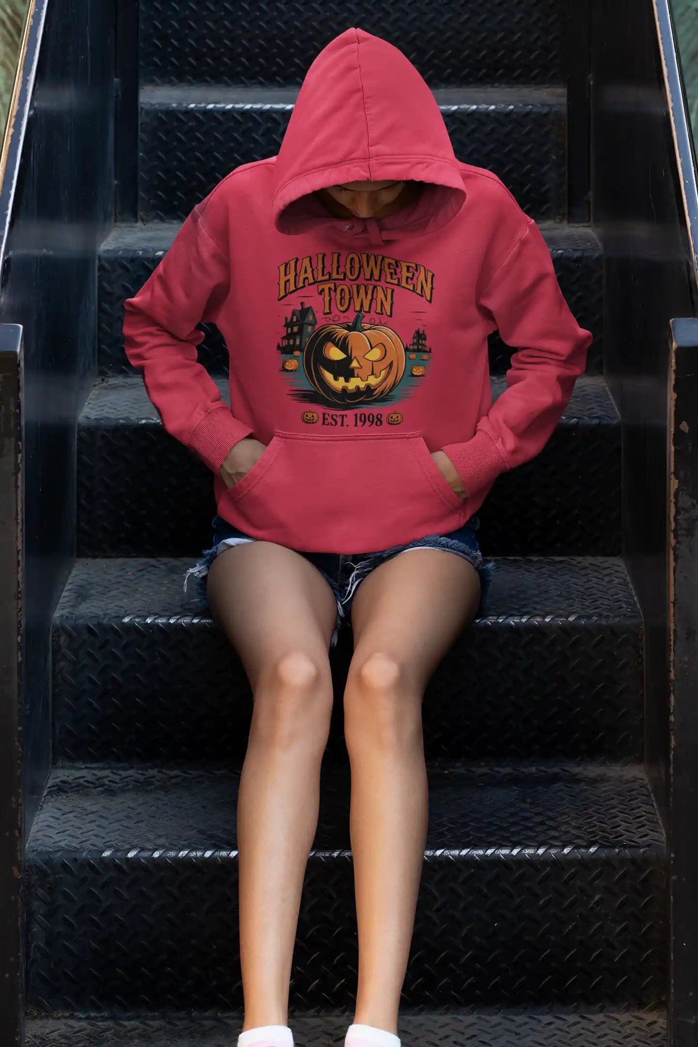Halloween Town Hoodie – Vintage Pumpkin Graphic – Bella Canvas 3719 – Halloween Pullover – Spooky Season Hoodie – Unisex S-3XL