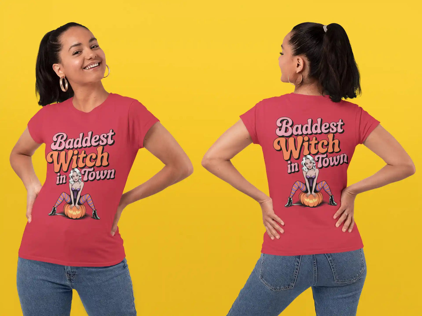 Baddest Witch in Town Retro Halloween Bella+Canvas 3001 T-Shirt – Spooky Cute Fall Tee