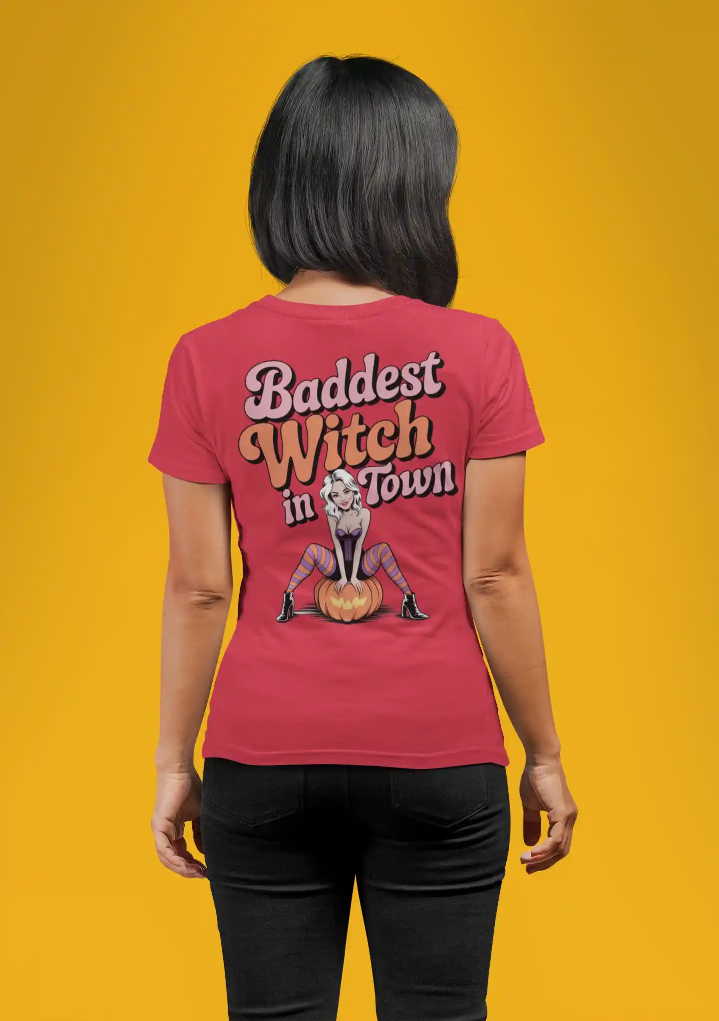 Baddest Witch in Town Retro Halloween Bella+Canvas 3001 T-Shirt – Spooky Cute Fall Tee