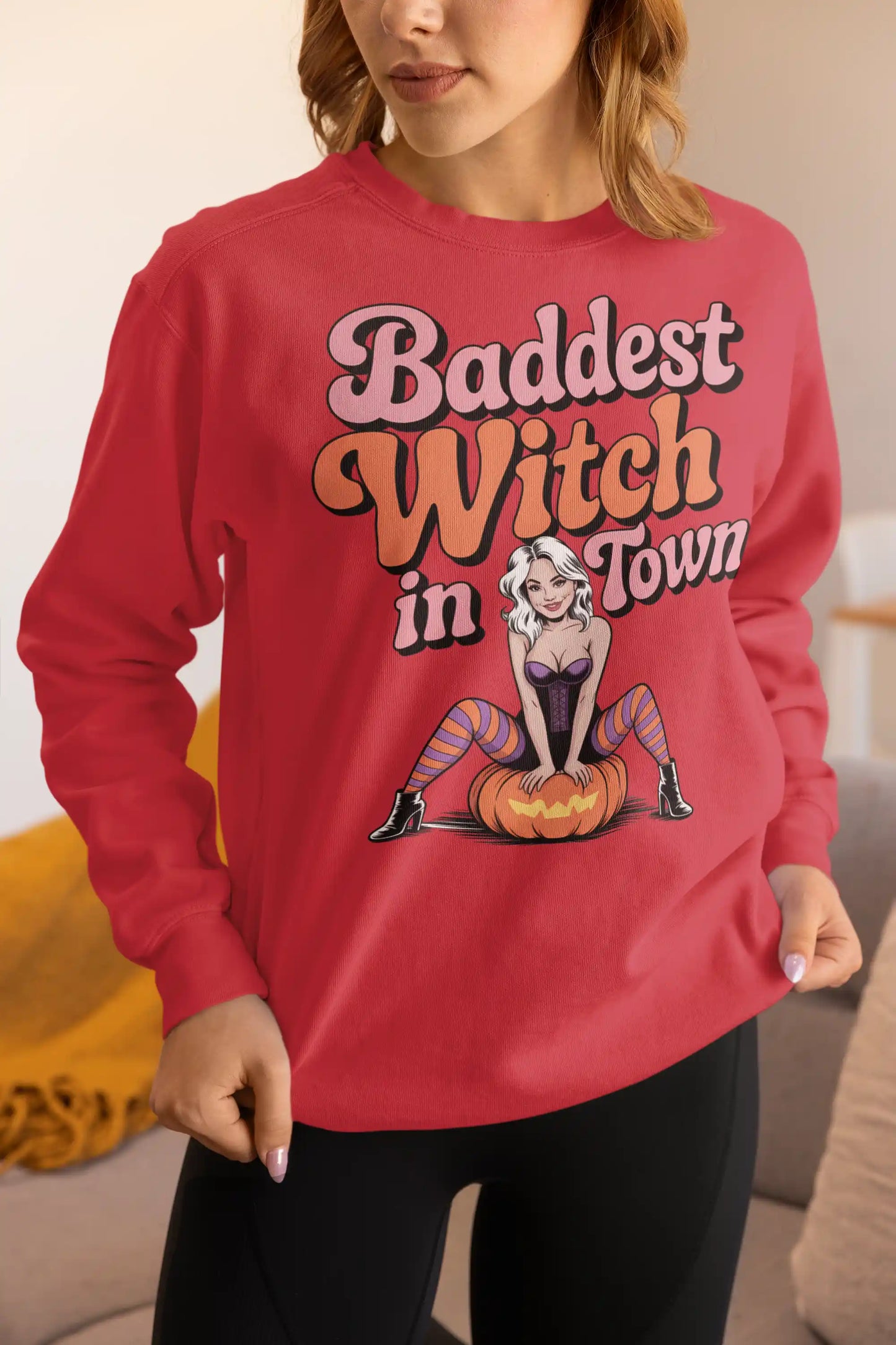 Baddest Witch in Town Retro Halloween Bella+Canvas 3501 Sweatshirt – Spooky Cute Fall Outfit