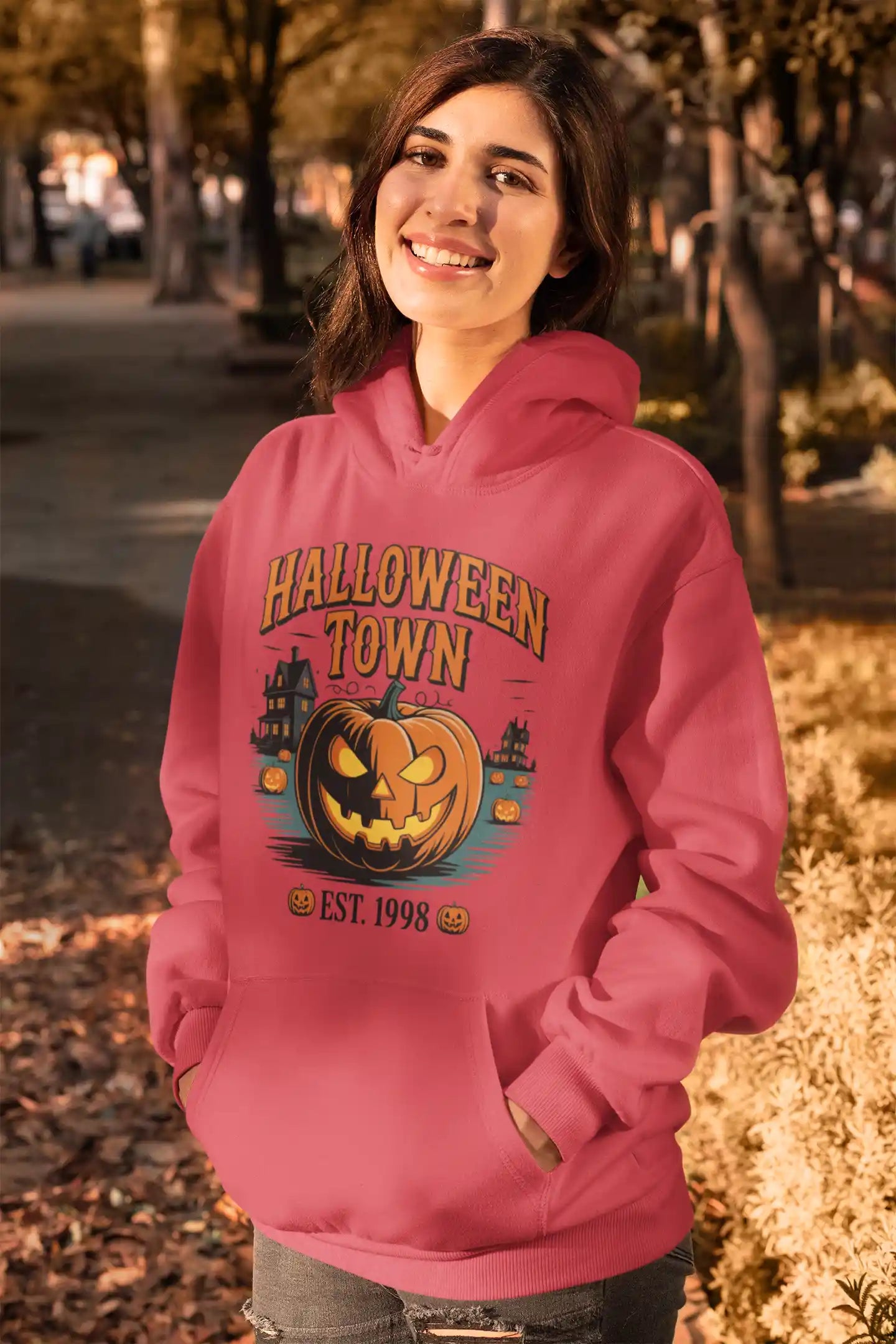Halloween Town Hoodie – Vintage Pumpkin Graphic – Bella Canvas 3719 – Halloween Pullover – Spooky Season Hoodie – Unisex S-3XL