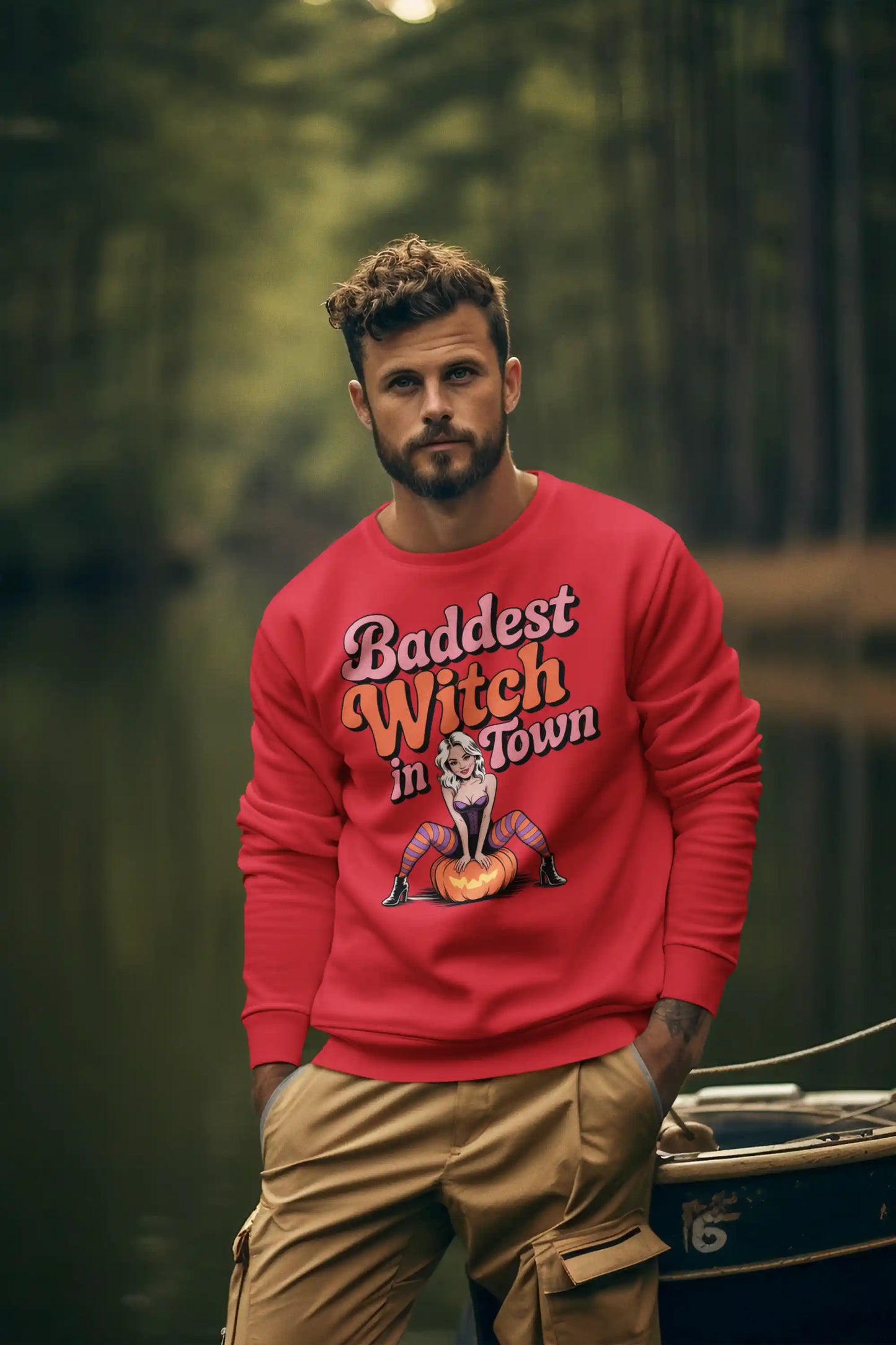 Baddest Witch in Town Retro Halloween Bella+Canvas 3501 Sweatshirt – Spooky Cute Fall Outfit
