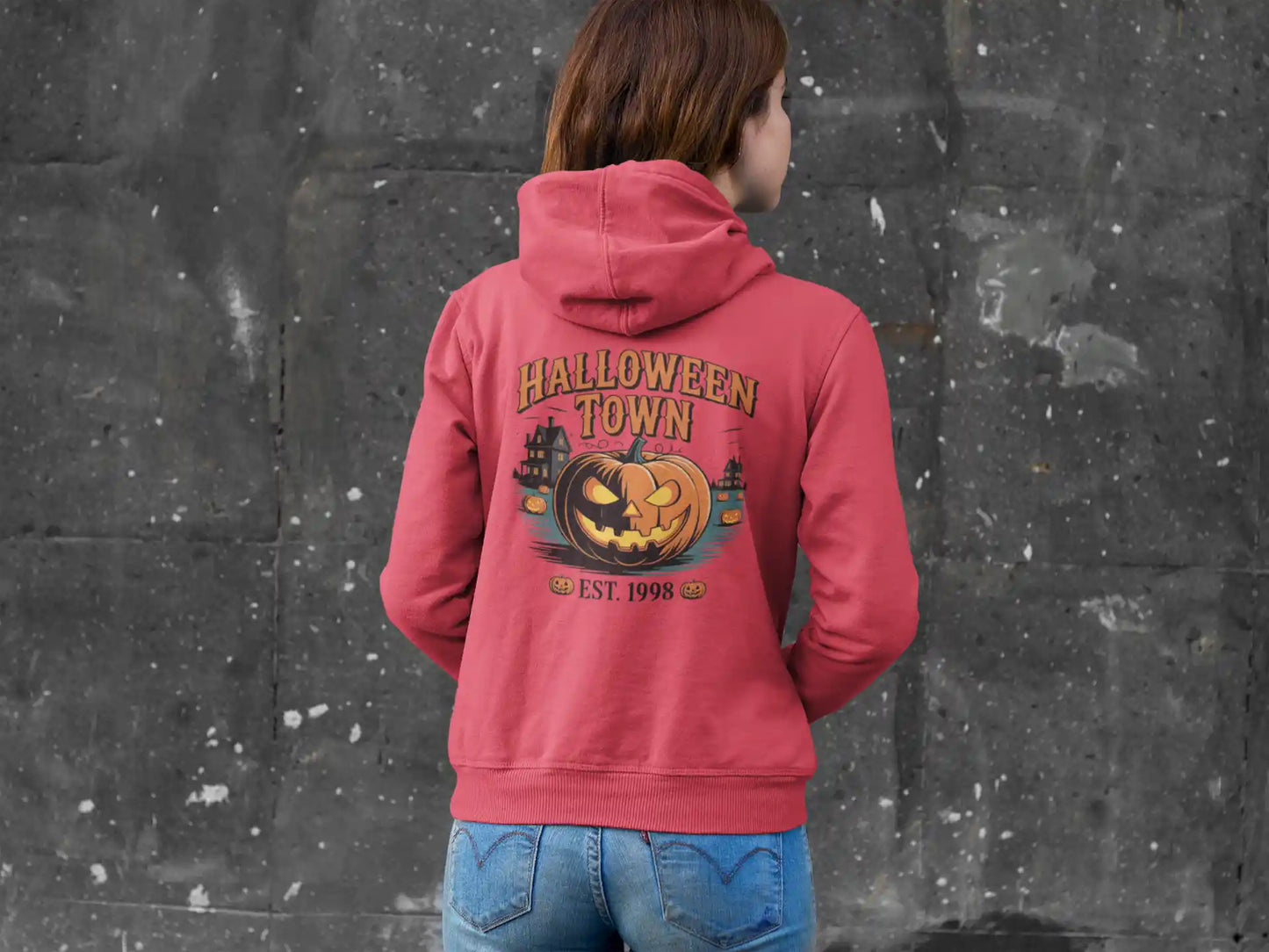Halloween Town Hoodie – Vintage Pumpkin Graphic – Bella Canvas 3719 – Halloween Pullover – Spooky Season Hoodie – Unisex S-3XL