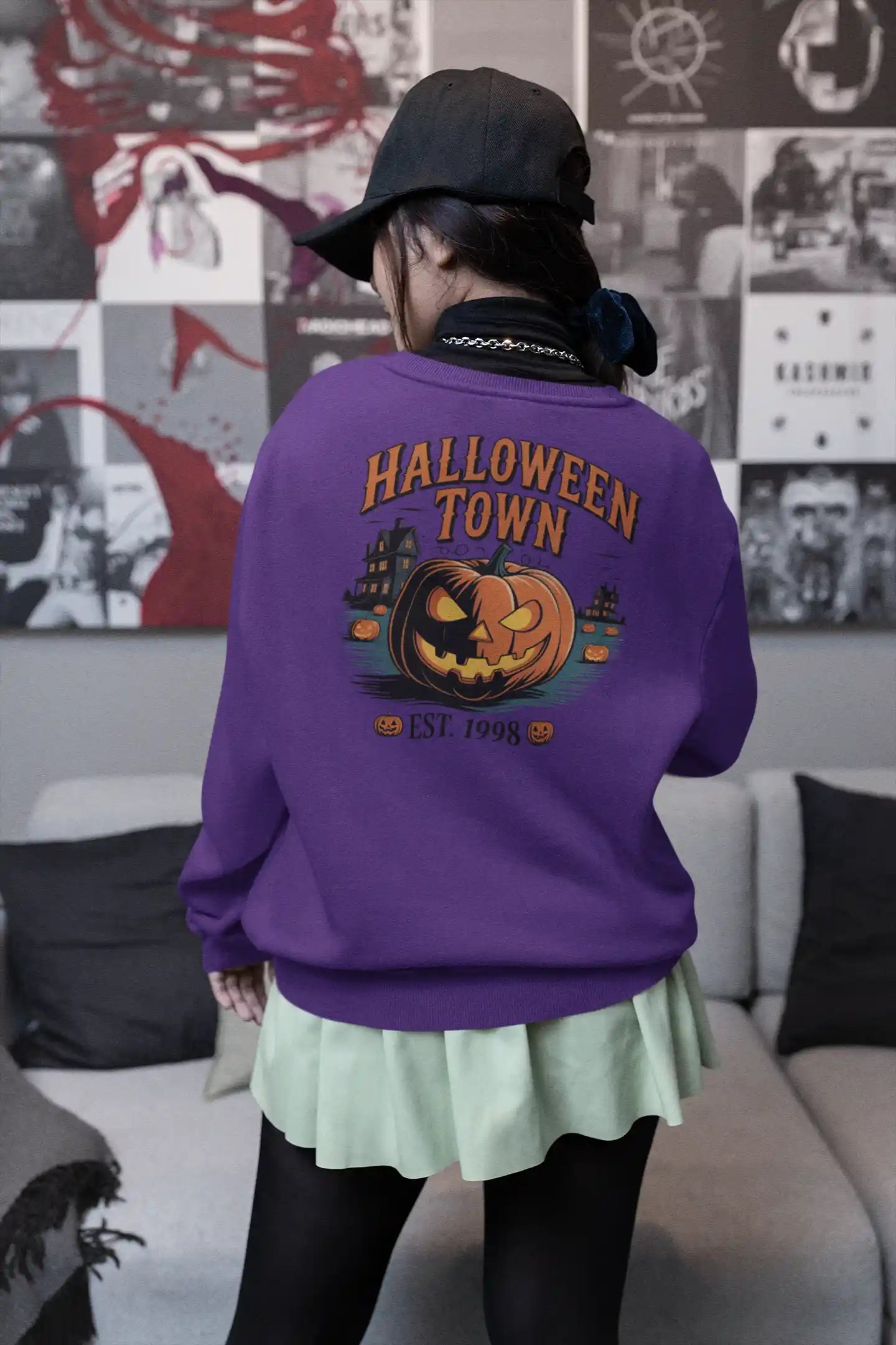 Halloween Town Sweatshirt – Vintage Pumpkin Graphic – Bella Canvas 3501 – Halloween Crewneck – Spooky Season Shirt – Unisex S-3XL