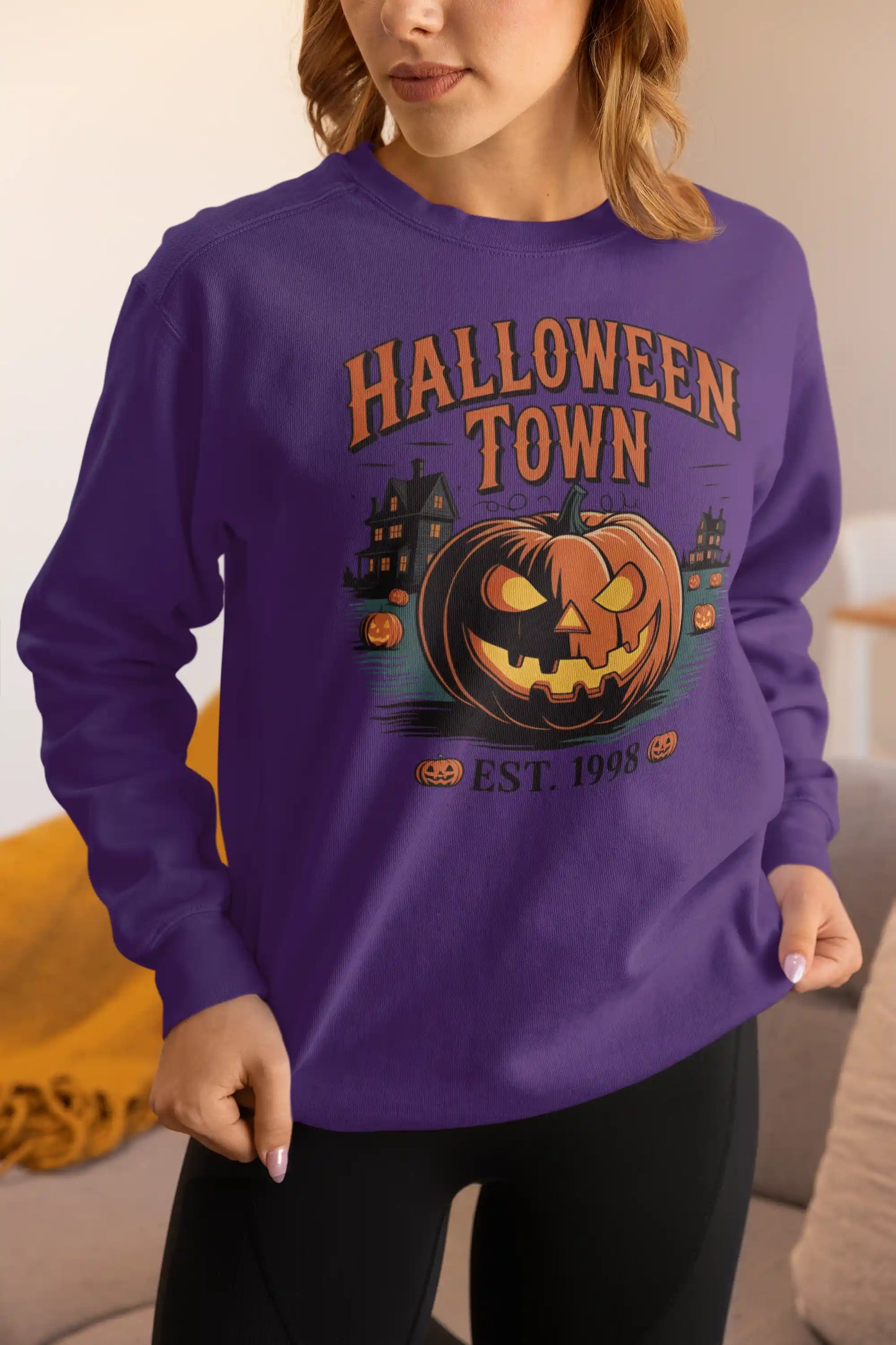 Halloween Town Sweatshirt – Vintage Pumpkin Graphic – Bella Canvas 3501 – Halloween Crewneck – Spooky Season Shirt – Unisex S-3XL