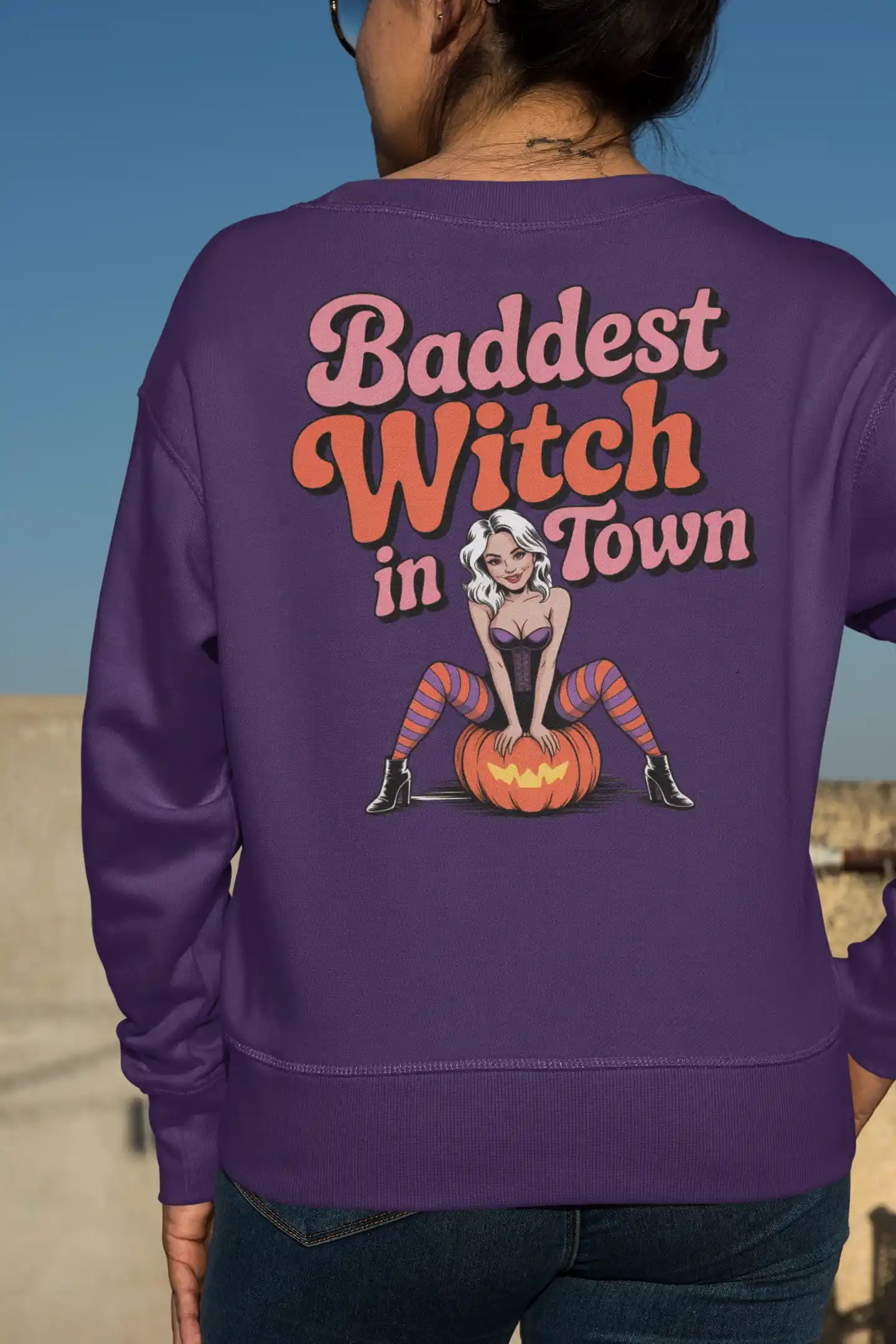 Baddest Witch in Town Retro Halloween Bella+Canvas 3501 Sweatshirt – Spooky Cute Fall Outfit