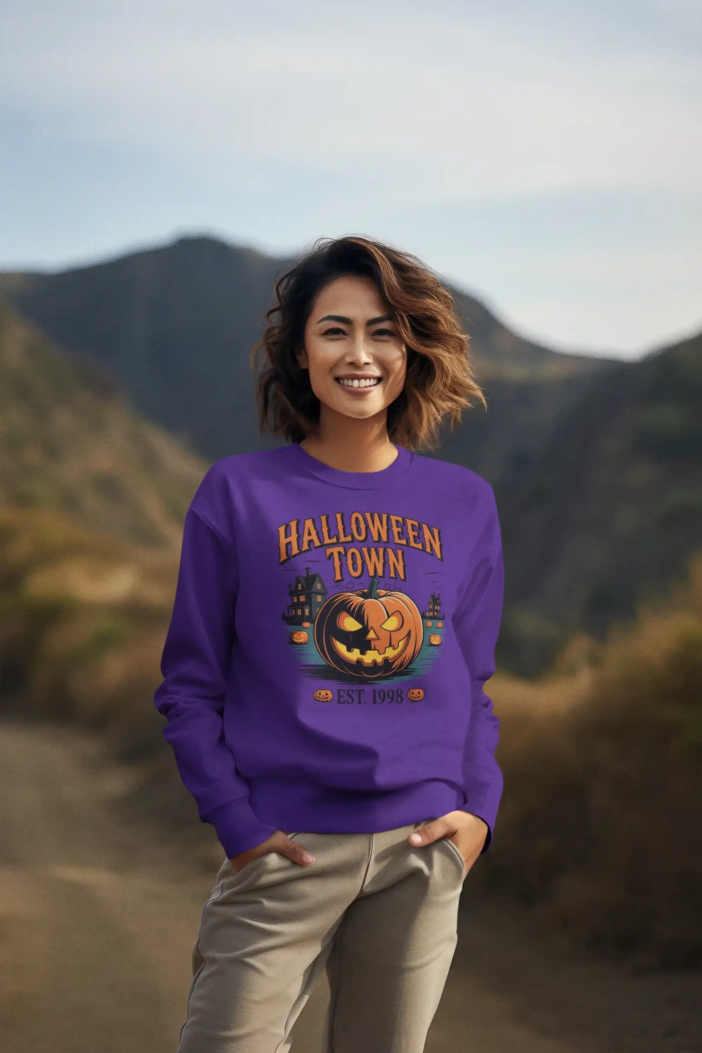 Halloween Town Sweatshirt – Vintage Pumpkin Graphic – Bella Canvas 3501 – Halloween Crewneck – Spooky Season Shirt – Unisex S-3XL