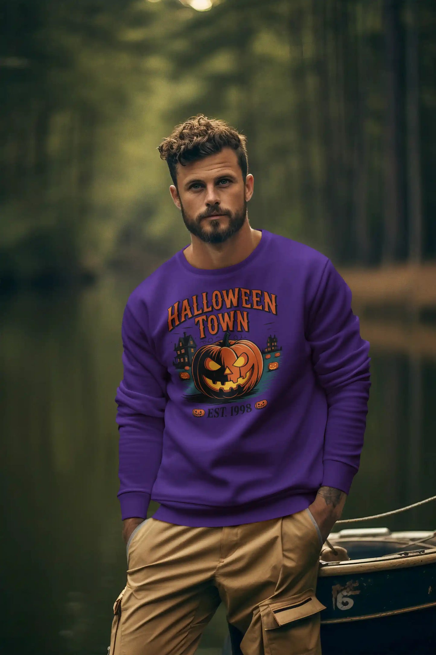 Halloween Town Sweatshirt – Vintage Pumpkin Graphic – Bella Canvas 3501 – Halloween Crewneck – Spooky Season Shirt – Unisex S-3XL