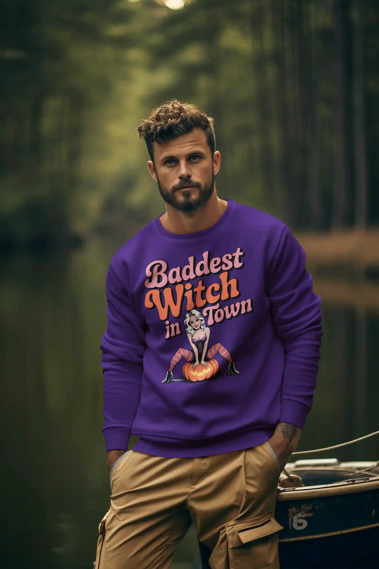 Baddest Witch in Town Retro Halloween Bella+Canvas 3501 Sweatshirt – Spooky Cute Fall Outfit