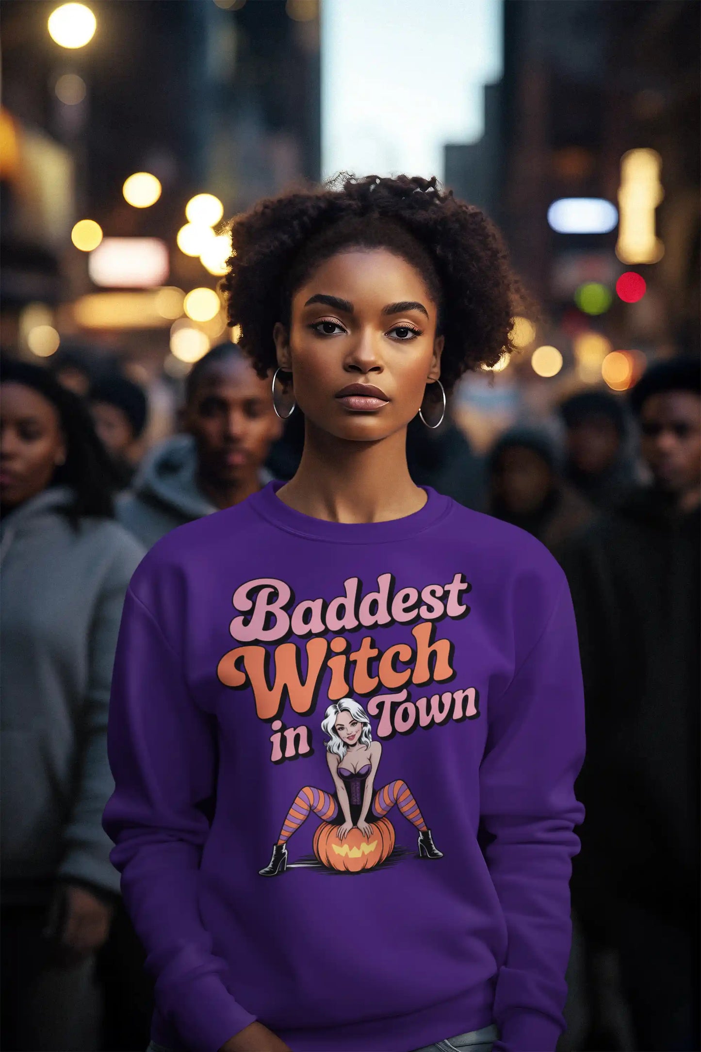Baddest Witch in Town Retro Halloween Bella+Canvas 3501 Sweatshirt – Spooky Cute Fall Outfit
