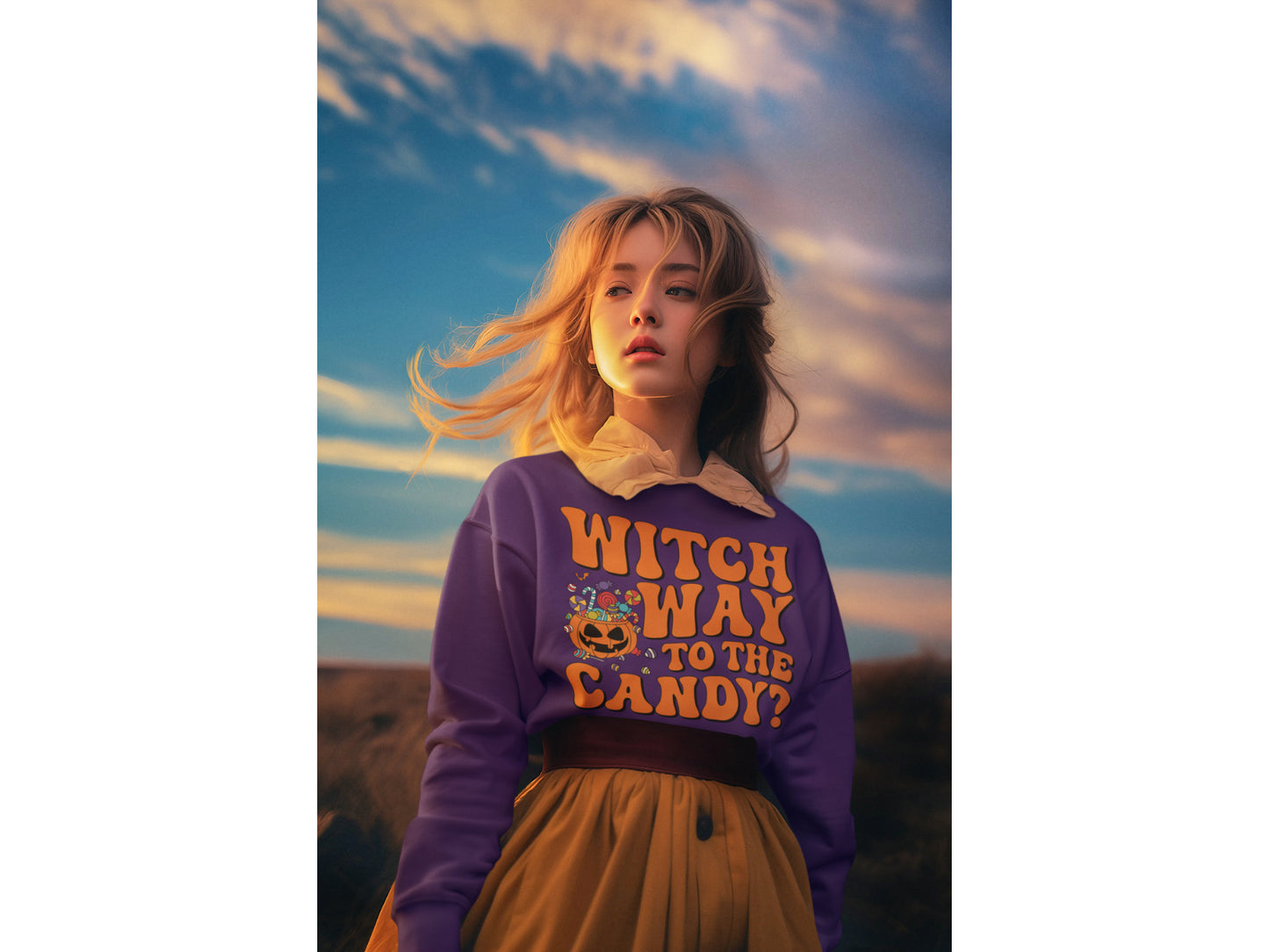 Witch Way to the Candy Halloween Sweatshirt – Bella+Canvas 3501 Unisex Pullover – Spooky Funny Fall Sweater (S–3XL, Multiple Colors)
