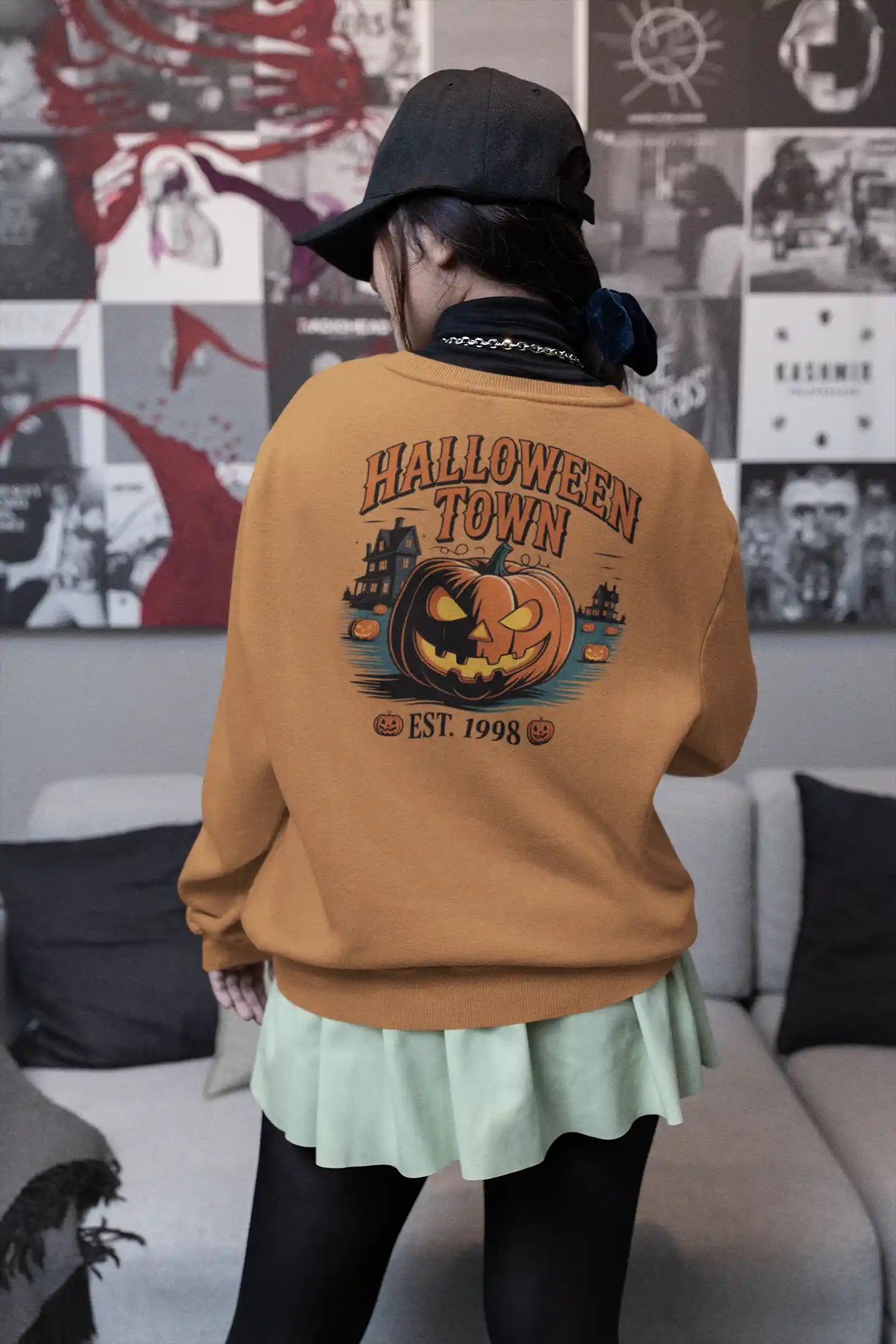 Halloween Town Sweatshirt – Vintage Pumpkin Graphic – Bella Canvas 3501 – Halloween Crewneck – Spooky Season Shirt – Unisex S-3XL