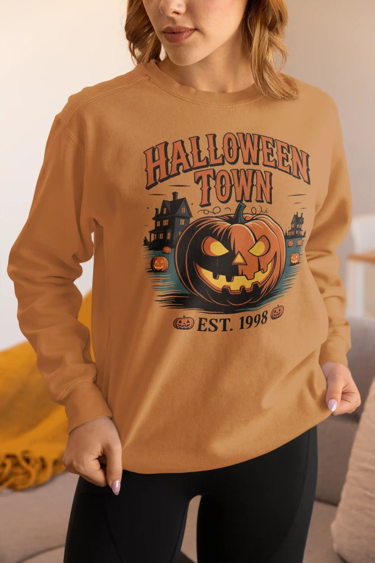 Halloween Town Sweatshirt – Vintage Pumpkin Graphic – Bella Canvas 3501 – Halloween Crewneck – Spooky Season Shirt – Unisex S-3XL