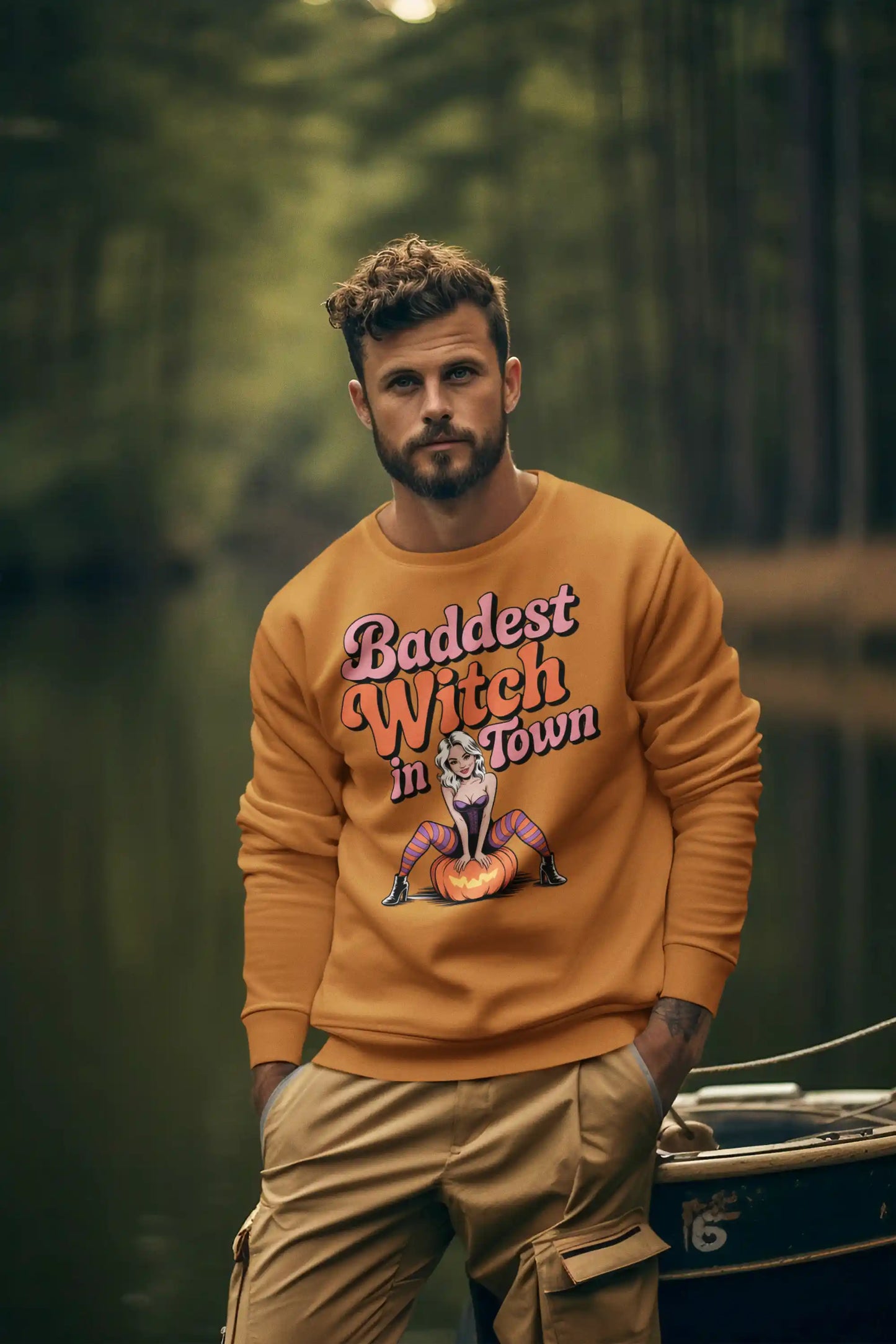 Baddest Witch in Town Retro Halloween Bella+Canvas 3501 Sweatshirt – Spooky Cute Fall Outfit