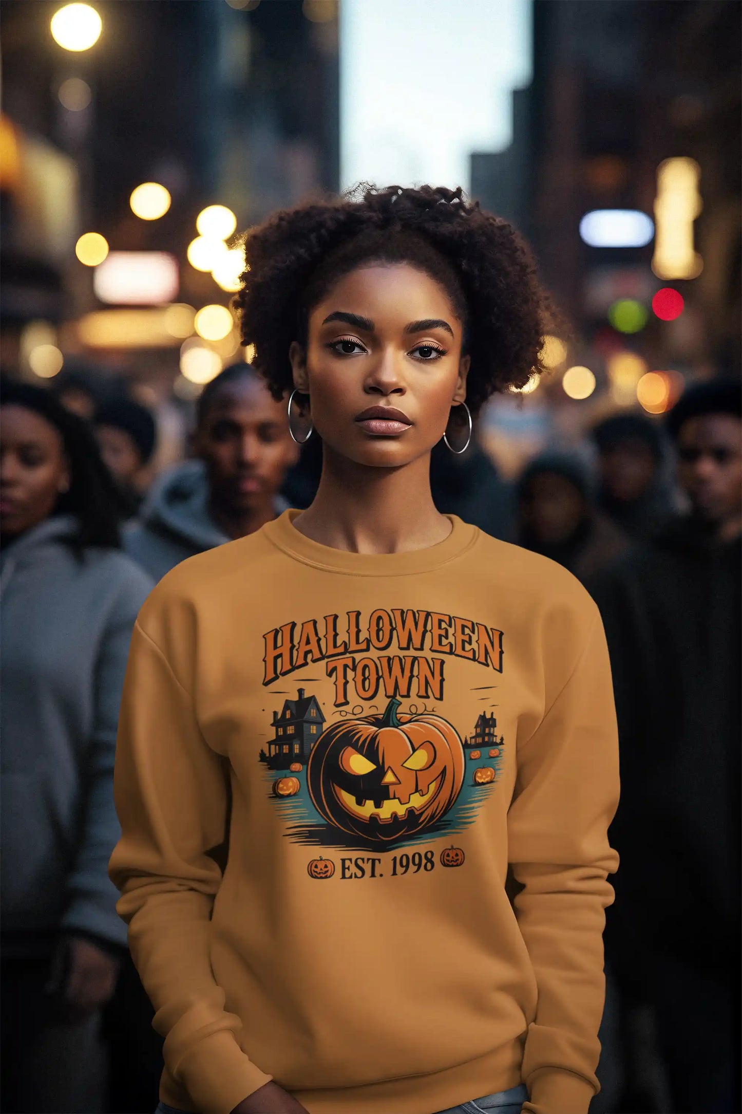 Halloween Town Sweatshirt – Vintage Pumpkin Graphic – Bella Canvas 3501 – Halloween Crewneck – Spooky Season Shirt – Unisex S-3XL