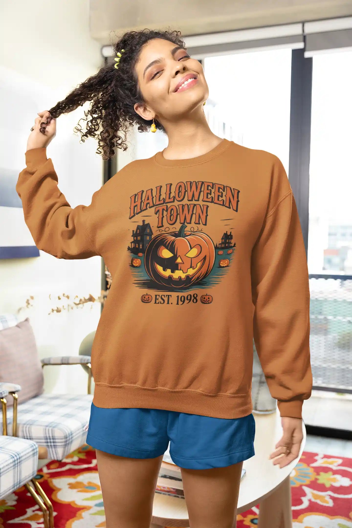 Halloween Town Sweatshirt – Vintage Pumpkin Graphic – Bella Canvas 3501 – Halloween Crewneck – Spooky Season Shirt – Unisex S-3XL
