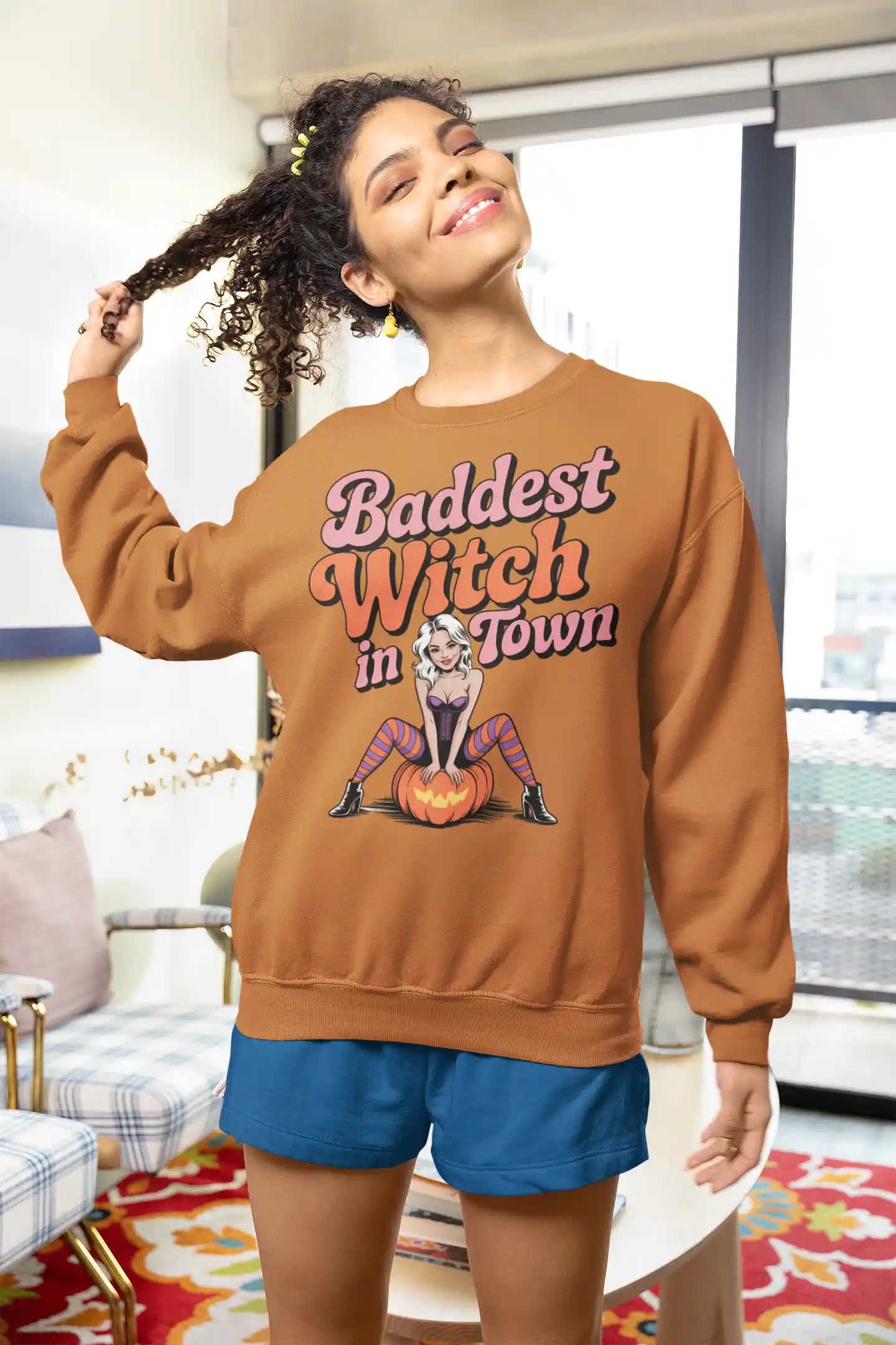 Baddest Witch in Town Retro Halloween Bella+Canvas 3501 Sweatshirt – Spooky Cute Fall Outfit