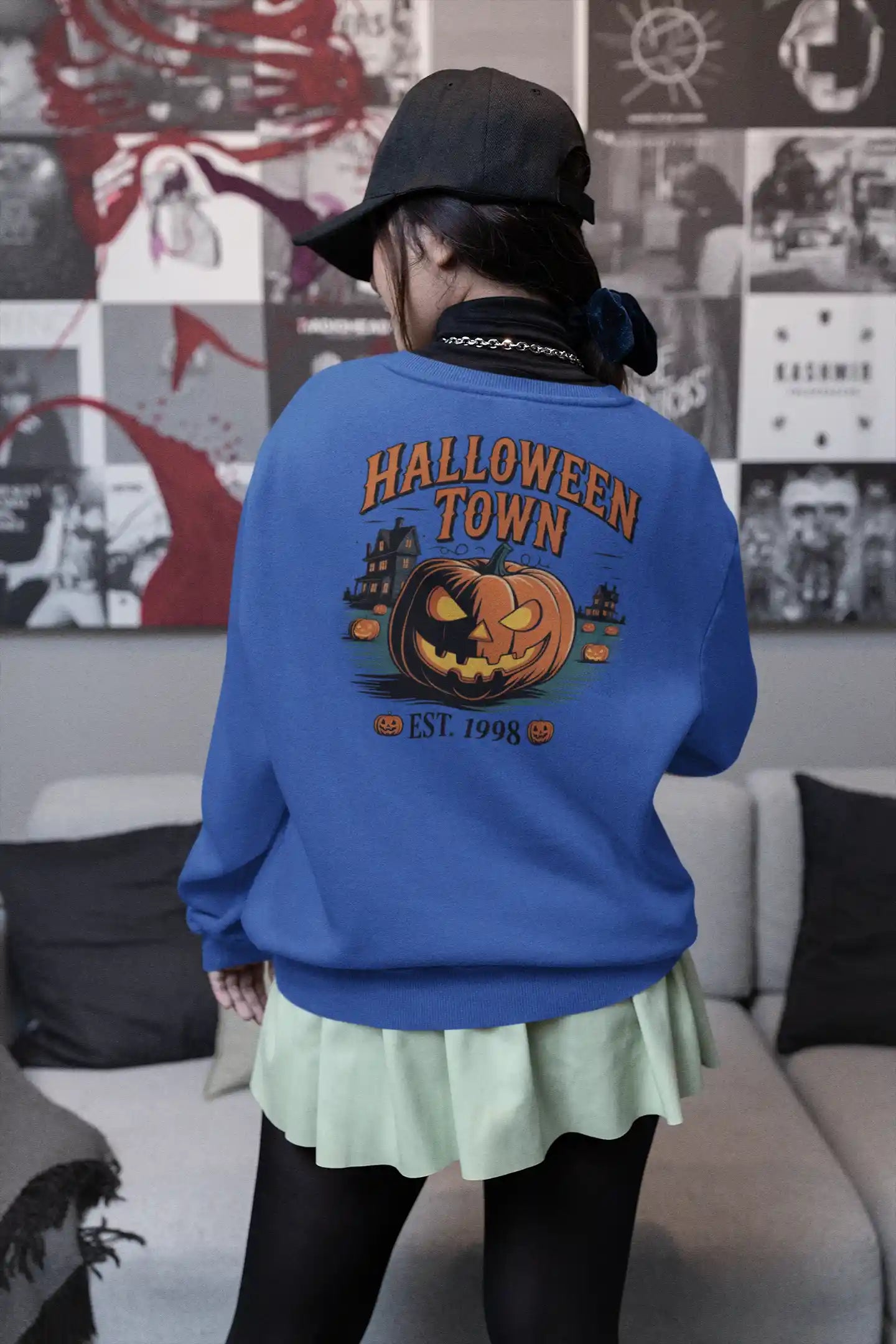 Halloween Town Sweatshirt – Vintage Pumpkin Graphic – Bella Canvas 3501 – Halloween Crewneck – Spooky Season Shirt – Unisex S-3XL