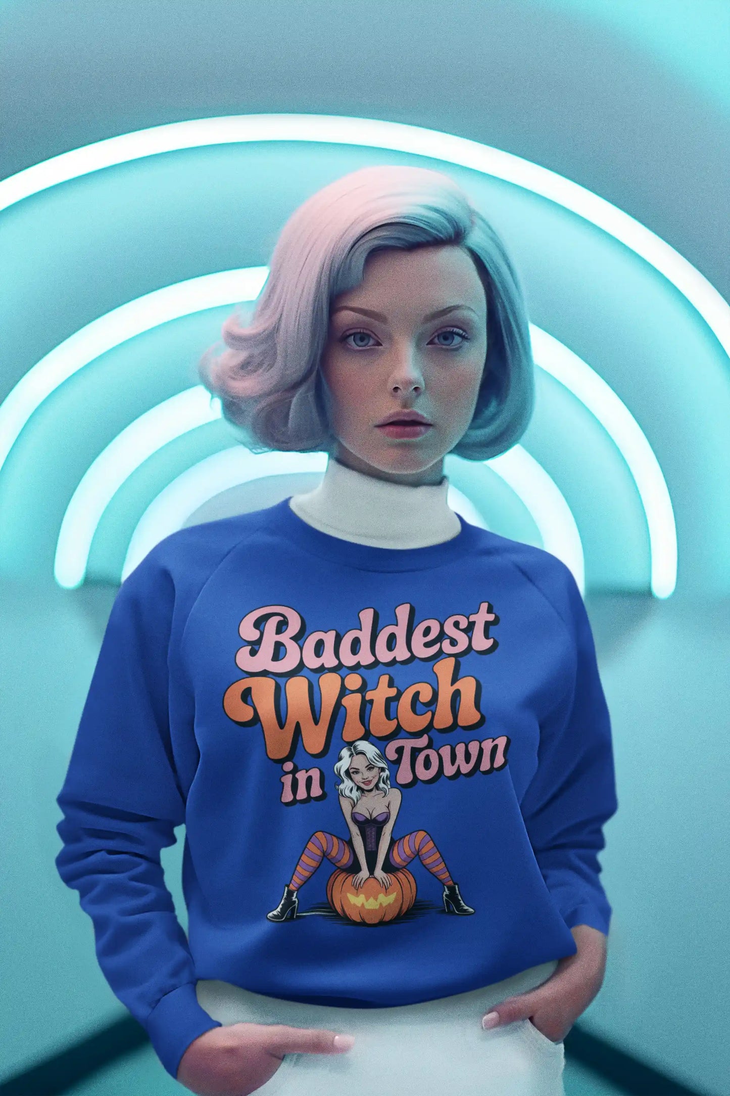 Baddest Witch in Town Retro Halloween Bella+Canvas 3501 Sweatshirt – Spooky Cute Fall Outfit
