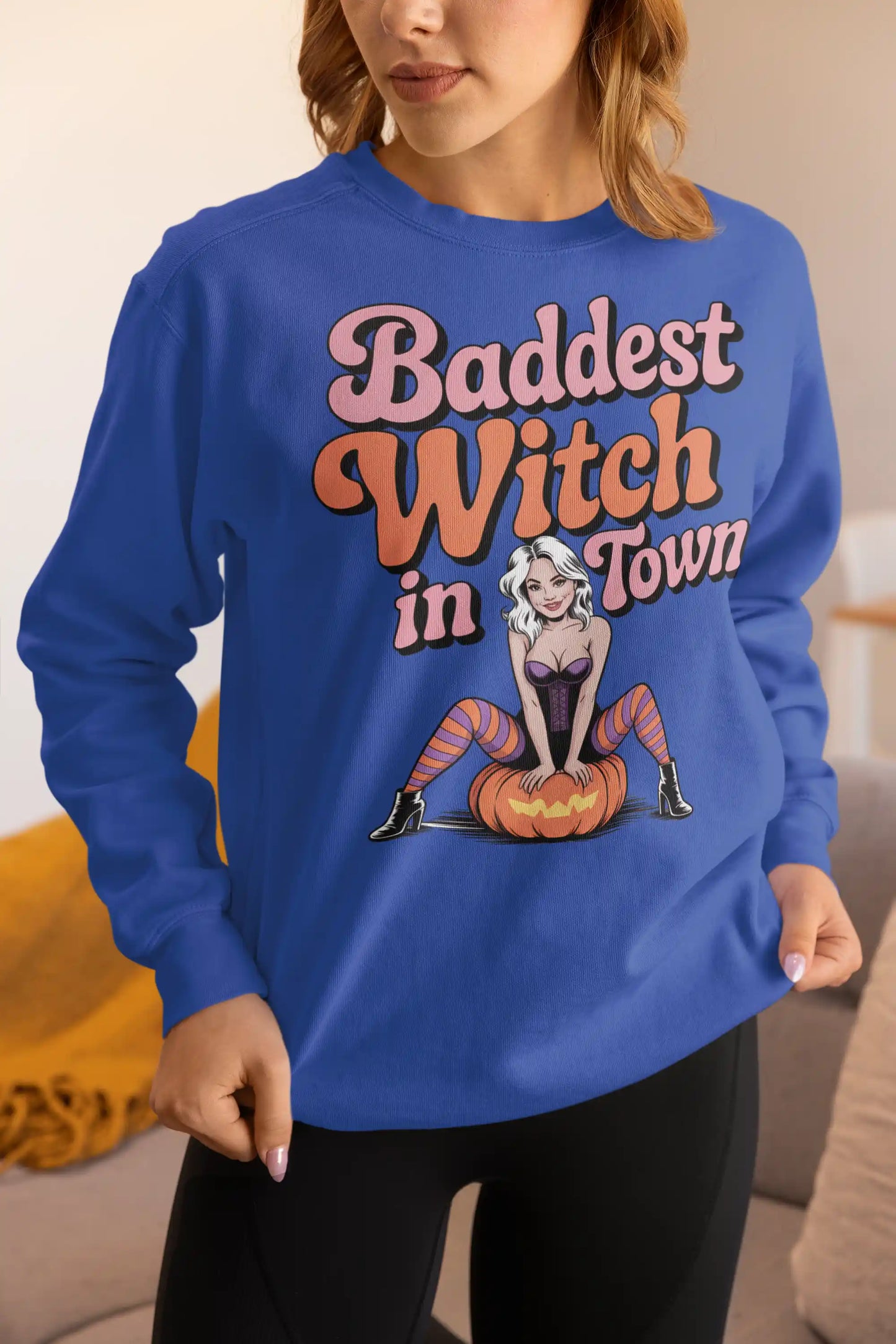 Baddest Witch in Town Retro Halloween Bella+Canvas 3501 Sweatshirt – Spooky Cute Fall Outfit
