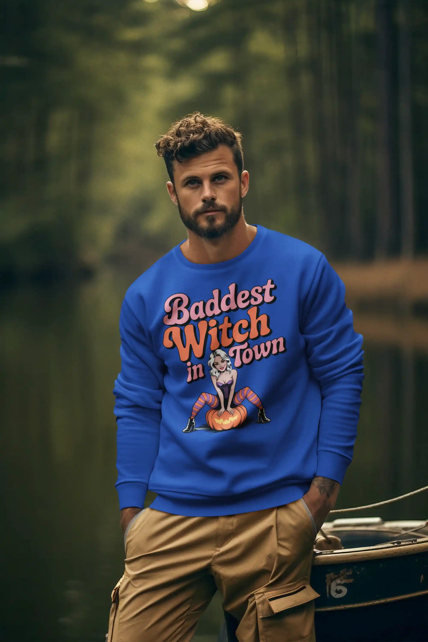 Baddest Witch in Town Retro Halloween Bella+Canvas 3501 Sweatshirt – Spooky Cute Fall Outfit
