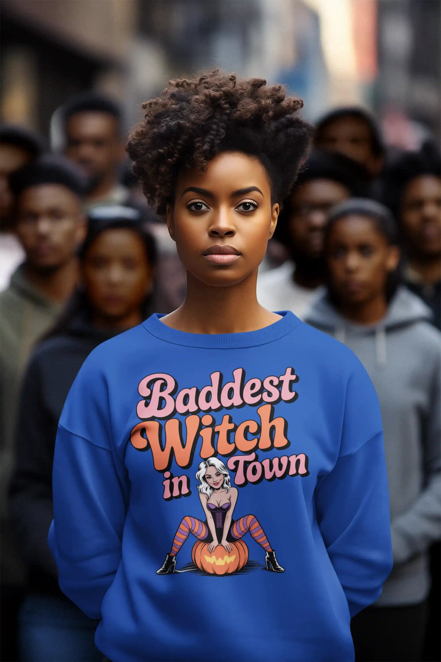 Baddest Witch in Town Retro Halloween Bella+Canvas 3501 Sweatshirt – Spooky Cute Fall Outfit