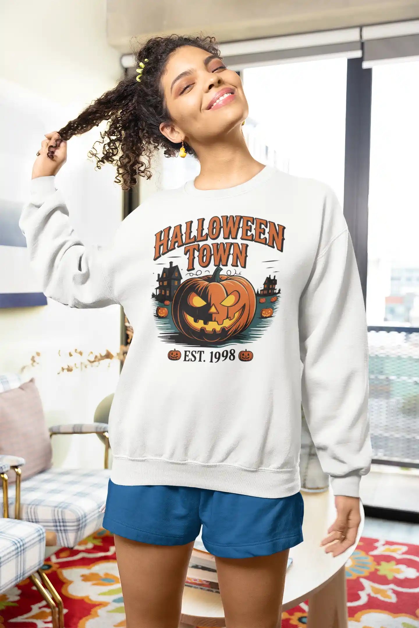 Halloween Town Sweatshirt – Vintage Pumpkin Graphic – Bella Canvas 3501 – Halloween Crewneck – Spooky Season Shirt – Unisex S-3XL