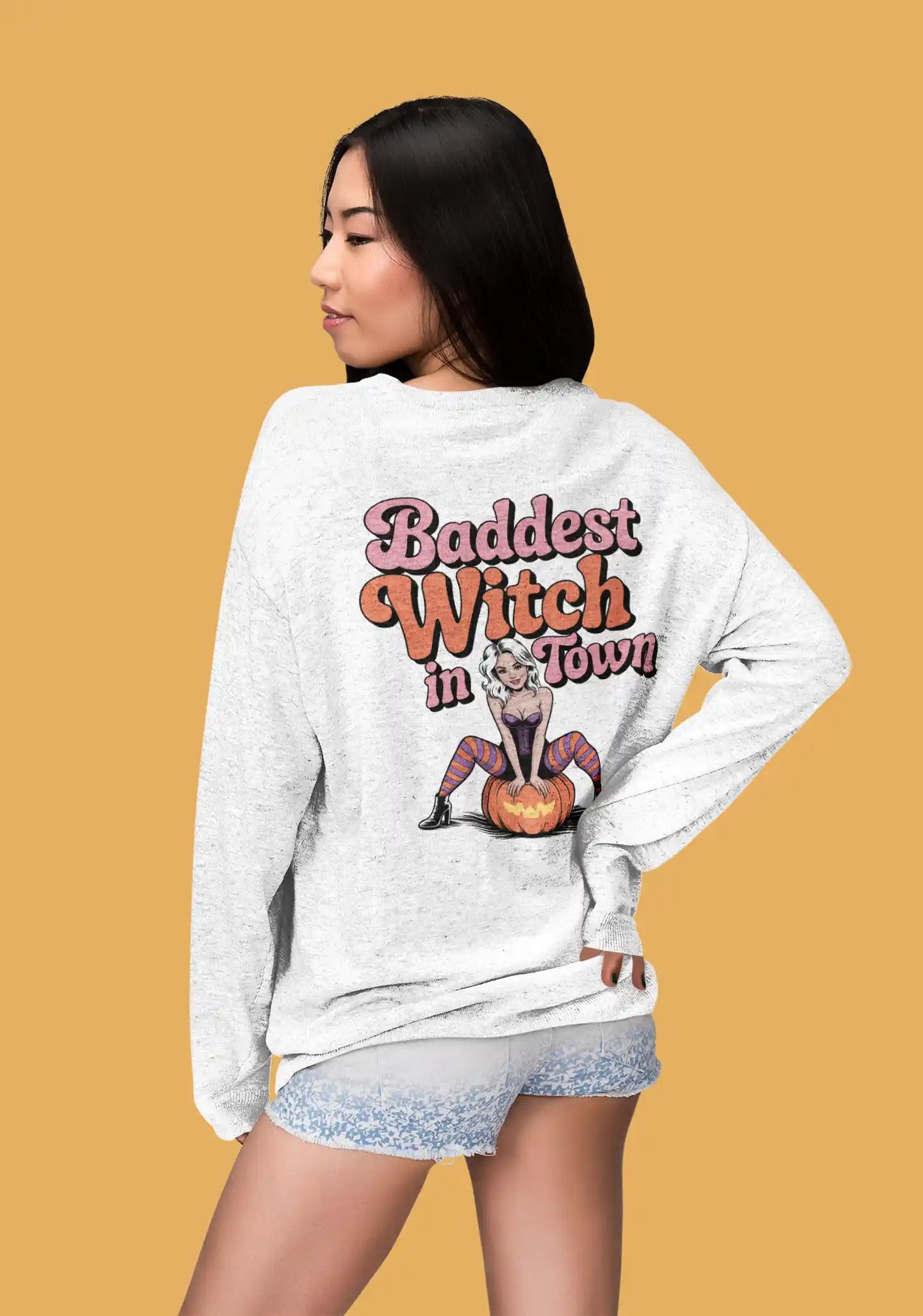 Baddest Witch in Town Retro Halloween Bella+Canvas 3501 Sweatshirt – Spooky Cute Fall Outfit