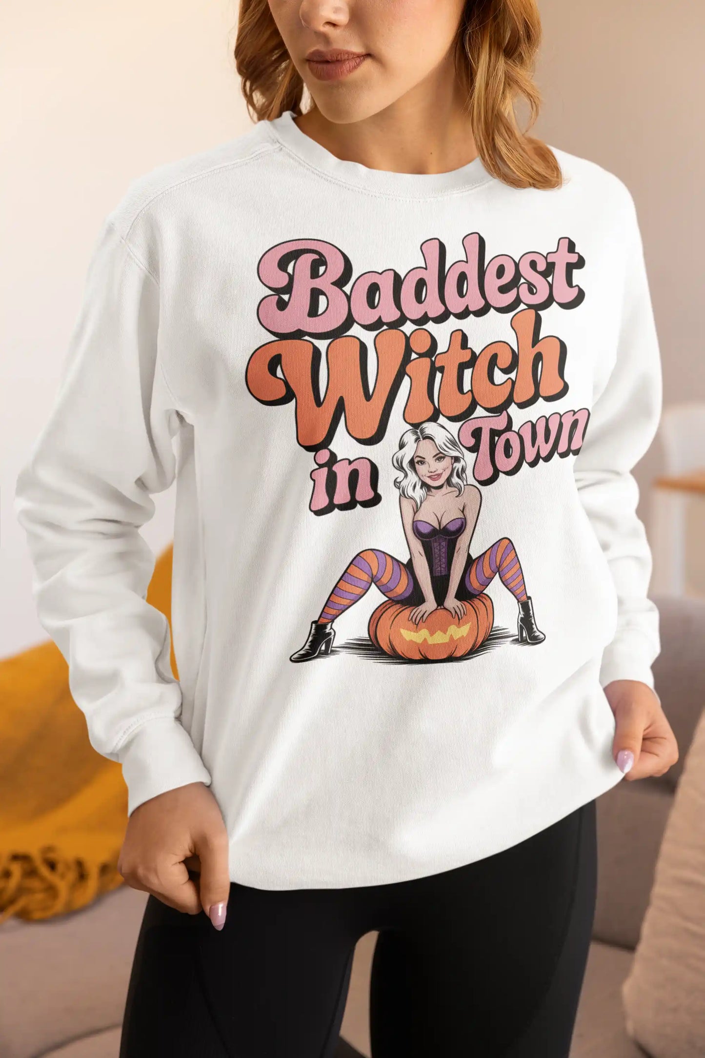 Baddest Witch in Town Retro Halloween Bella+Canvas 3501 Sweatshirt – Spooky Cute Fall Outfit