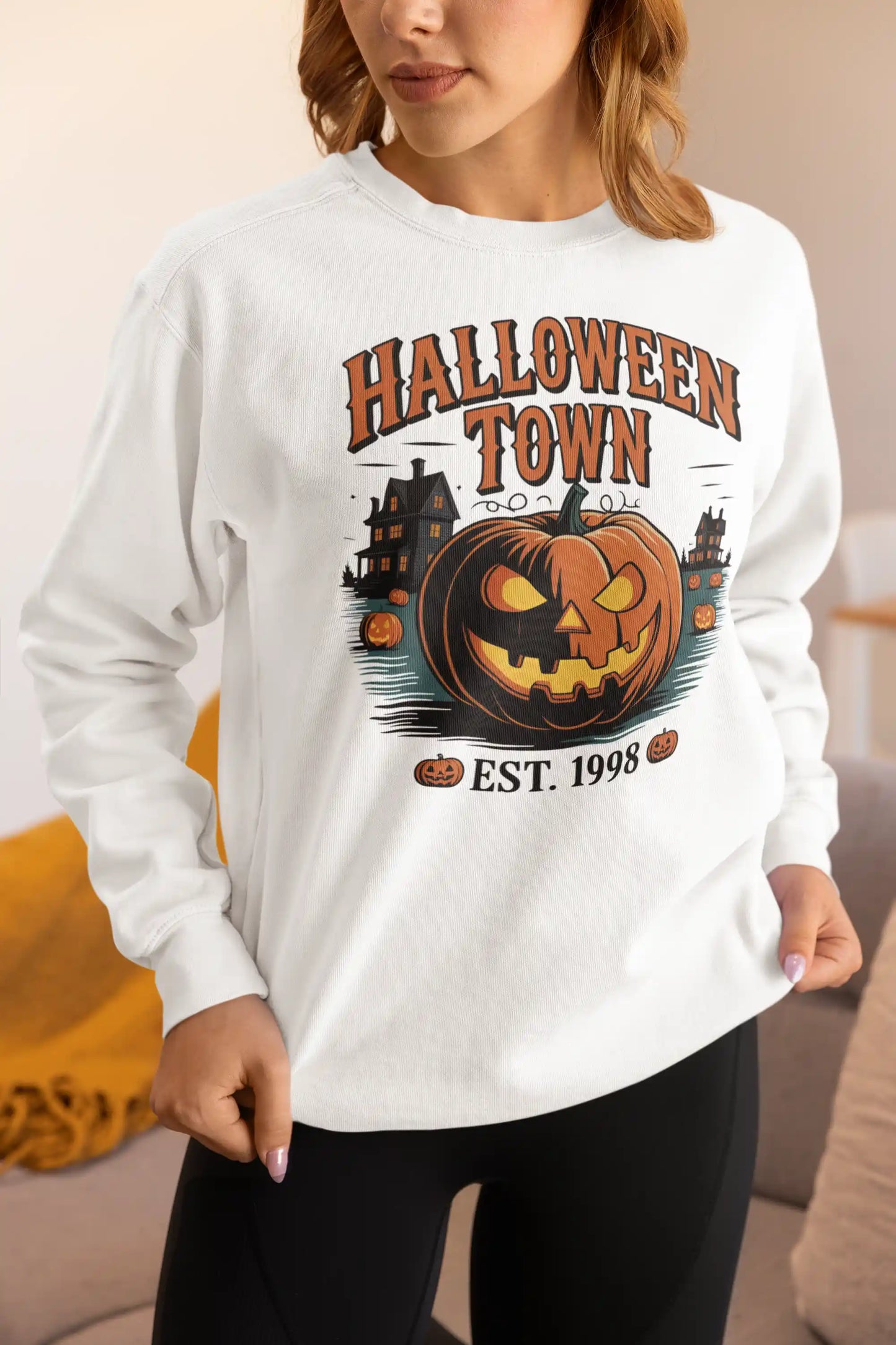Halloween Town Sweatshirt – Vintage Pumpkin Graphic – Bella Canvas 3501 – Halloween Crewneck – Spooky Season Shirt – Unisex S-3XL