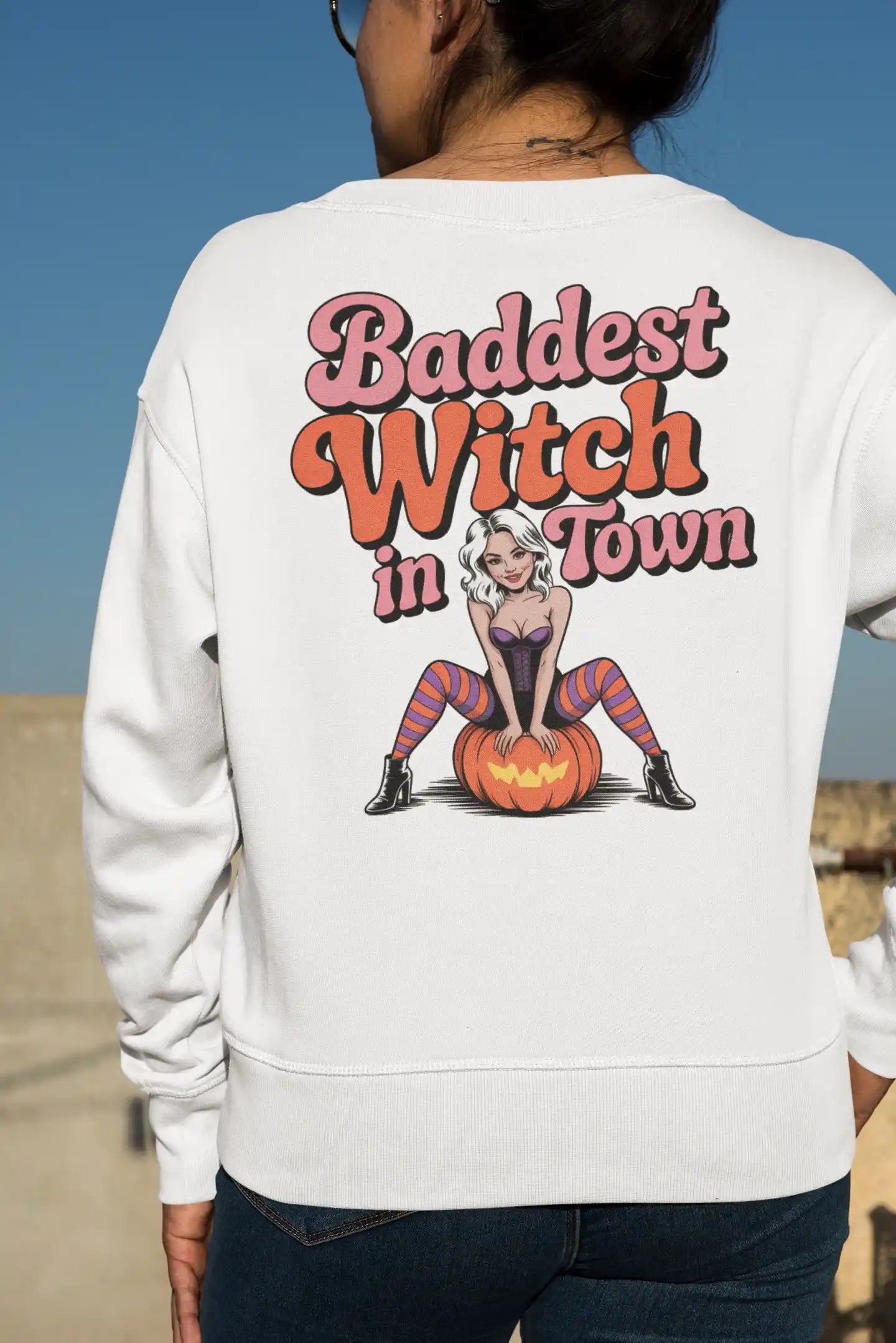 Baddest Witch in Town Retro Halloween Bella+Canvas 3501 Sweatshirt – Spooky Cute Fall Outfit