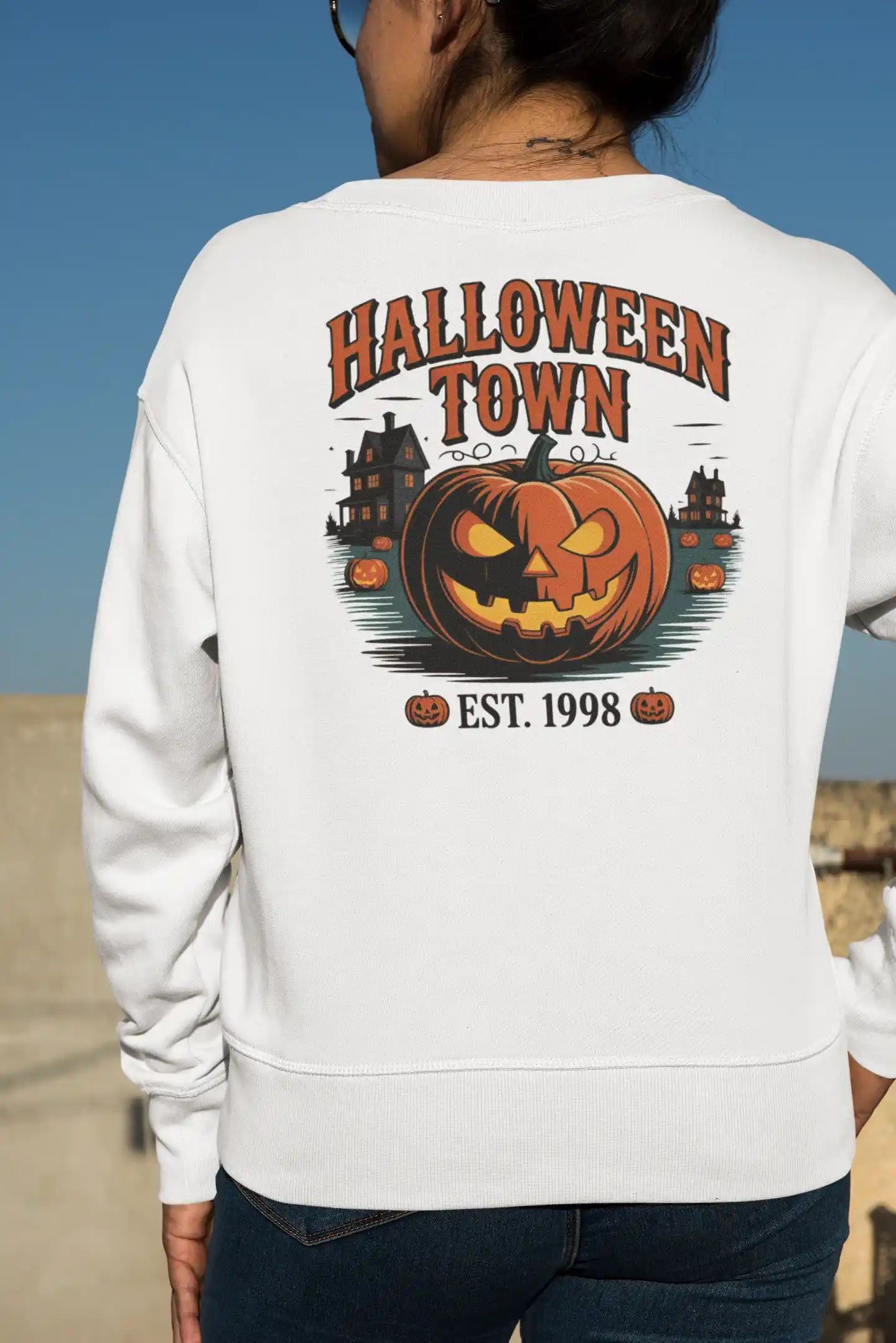 Halloween Town Sweatshirt – Vintage Pumpkin Graphic – Bella Canvas 3501 – Halloween Crewneck – Spooky Season Shirt – Unisex S-3XL