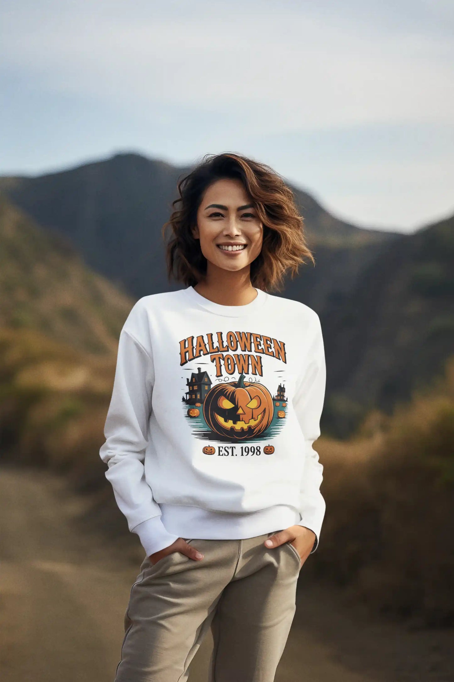 Halloween Town Sweatshirt – Vintage Pumpkin Graphic – Bella Canvas 3501 – Halloween Crewneck – Spooky Season Shirt – Unisex S-3XL