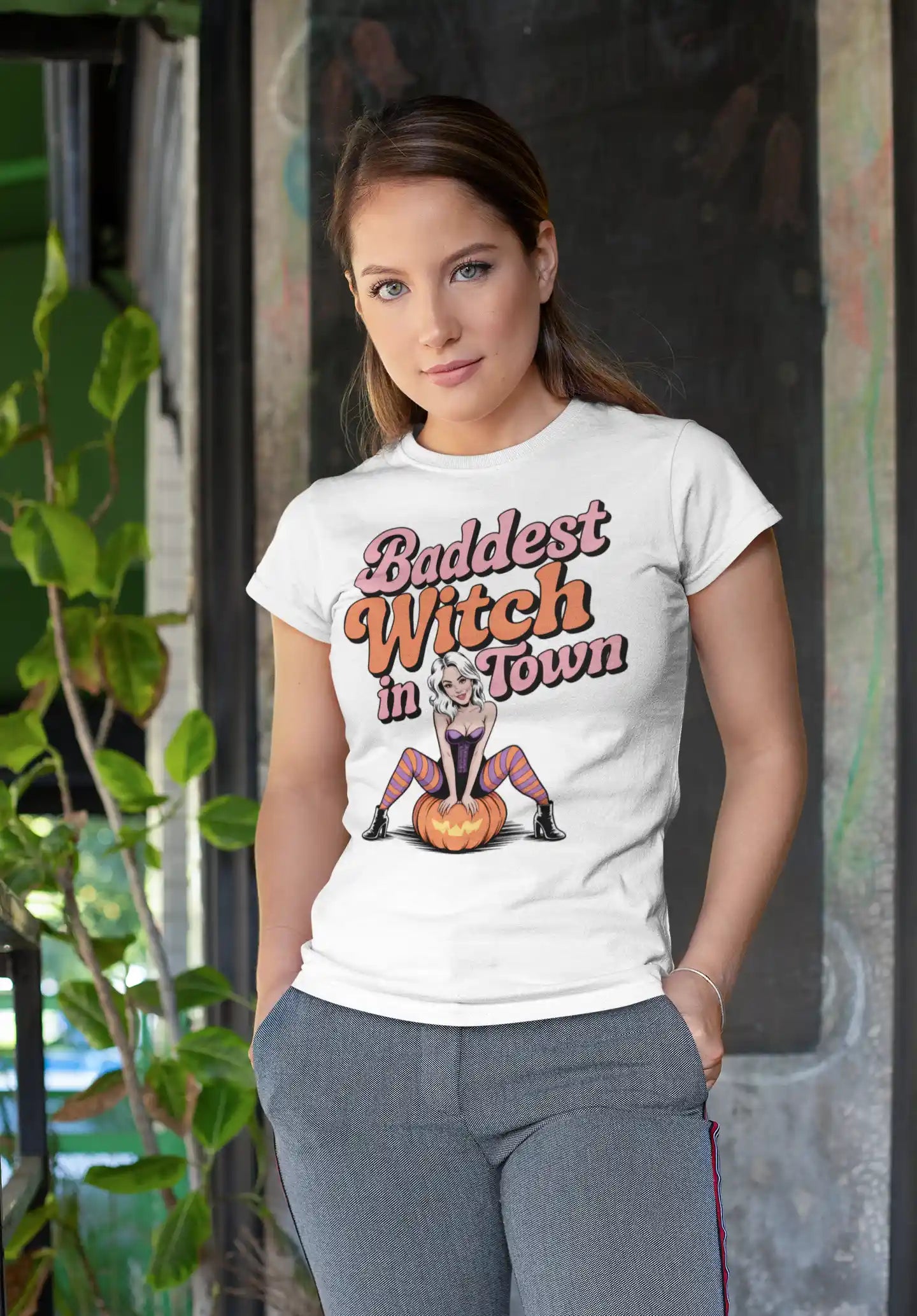 Baddest Witch in Town Retro Halloween Bella+Canvas 3001 T-Shirt – Spooky Cute Fall Tee