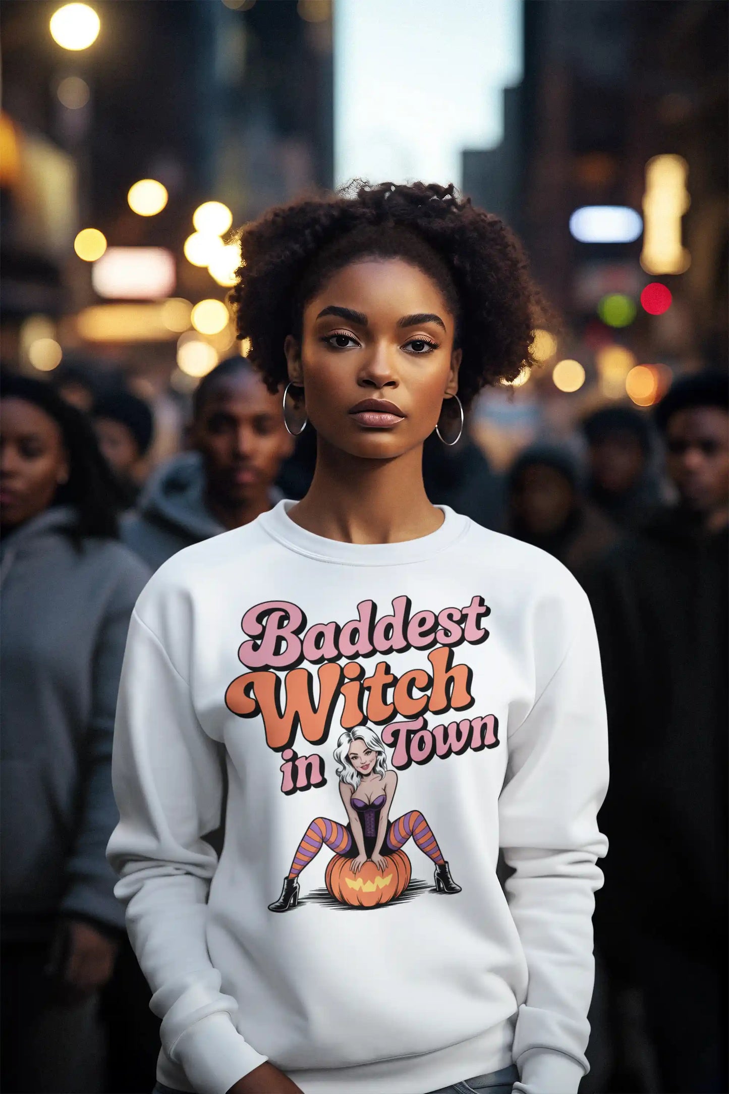 Baddest Witch in Town Retro Halloween Bella+Canvas 3501 Sweatshirt – Spooky Cute Fall Outfit