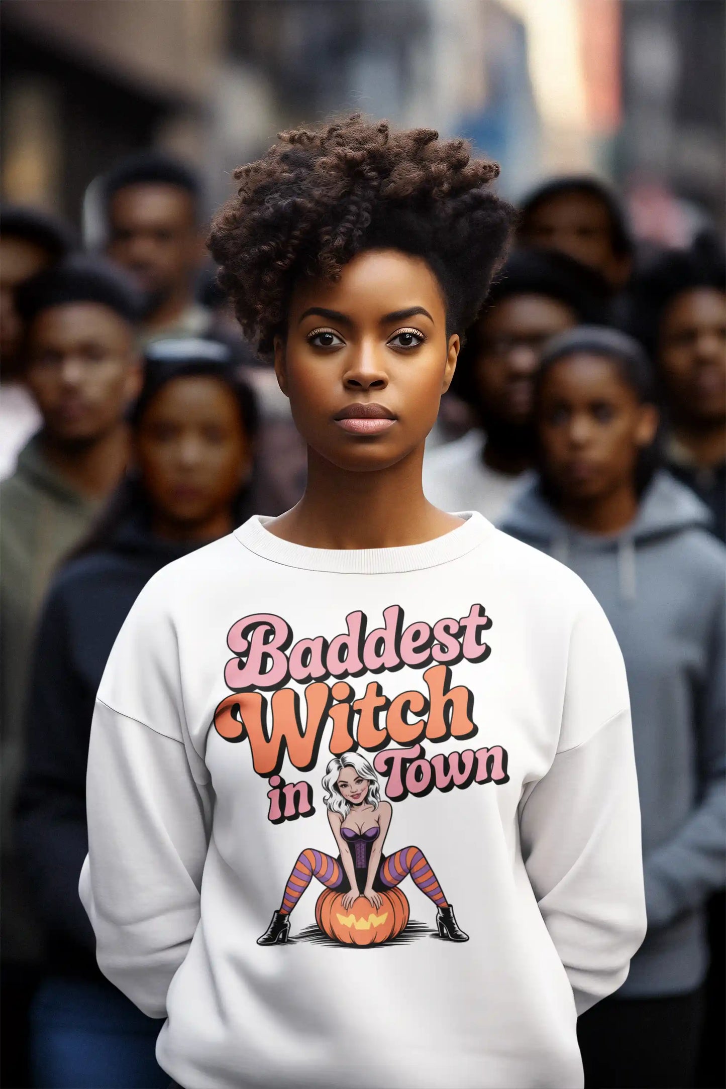 Baddest Witch in Town Retro Halloween Bella+Canvas 3501 Sweatshirt – Spooky Cute Fall Outfit