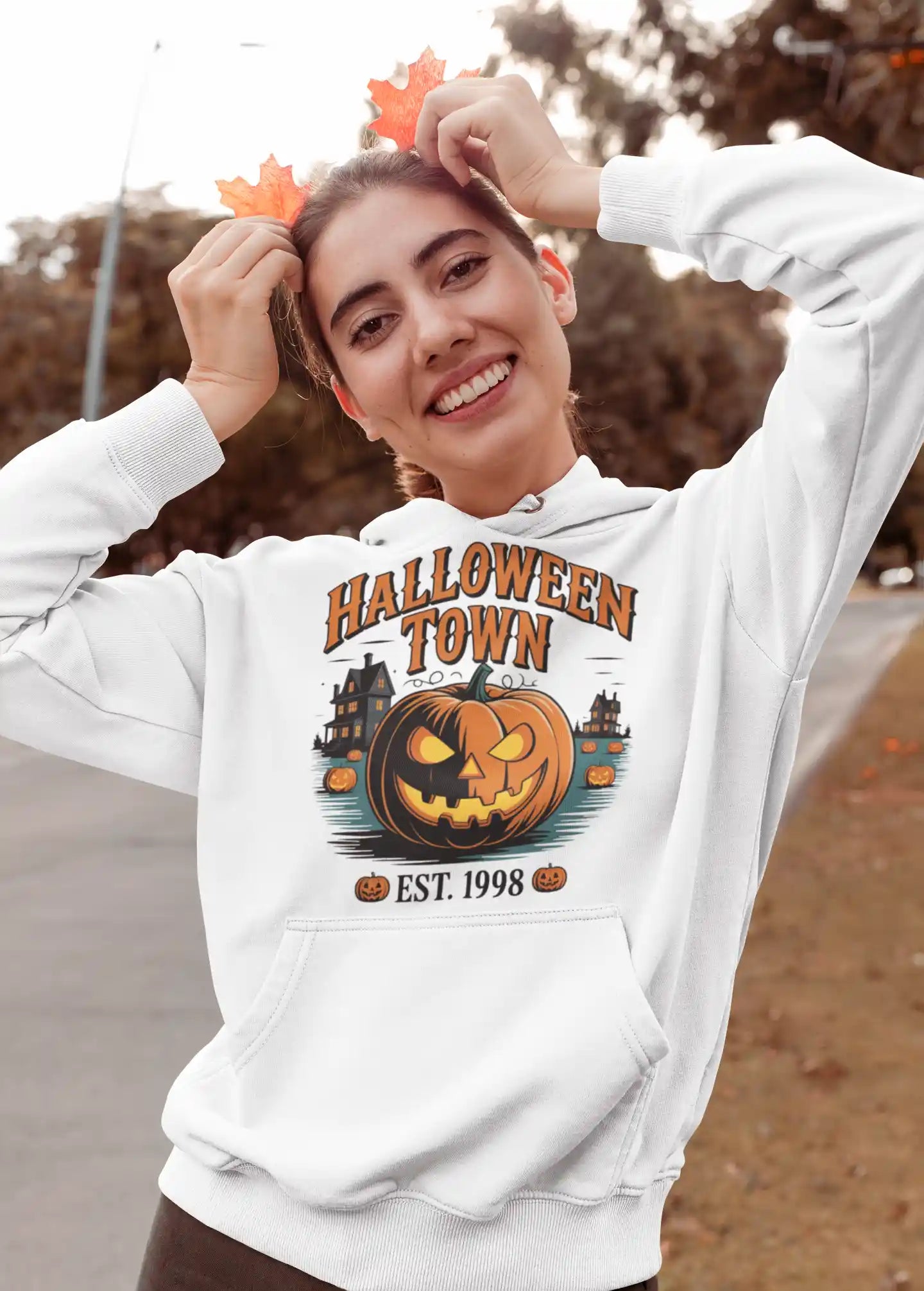 Halloween Town Hoodie – Vintage Pumpkin Graphic – Bella Canvas 3719 – Halloween Pullover – Spooky Season Hoodie – Unisex S-3XL