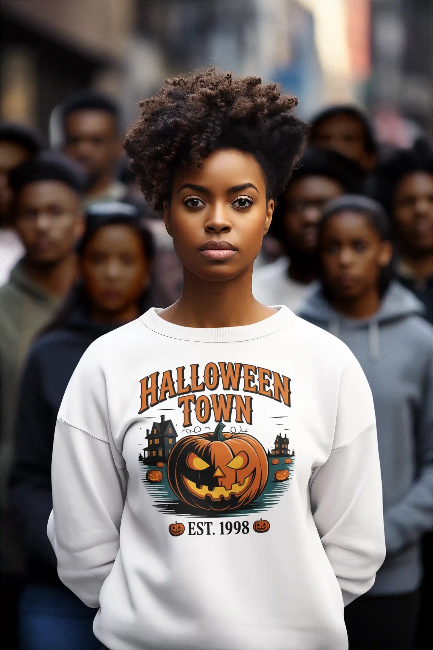 Halloween Town Sweatshirt – Vintage Pumpkin Graphic – Bella Canvas 3501 – Halloween Crewneck – Spooky Season Shirt – Unisex S-3XL