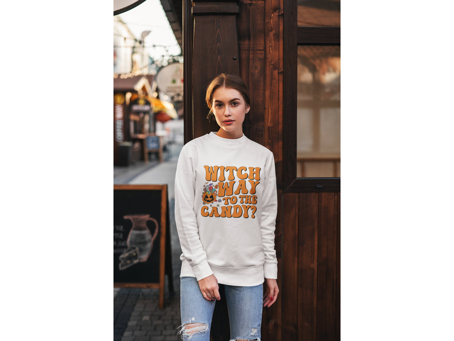 Witch Way to the Candy Halloween Sweatshirt – Bella+Canvas 3501 Unisex Pullover – Spooky Funny Fall Sweater (S–3XL, Multiple Colors)