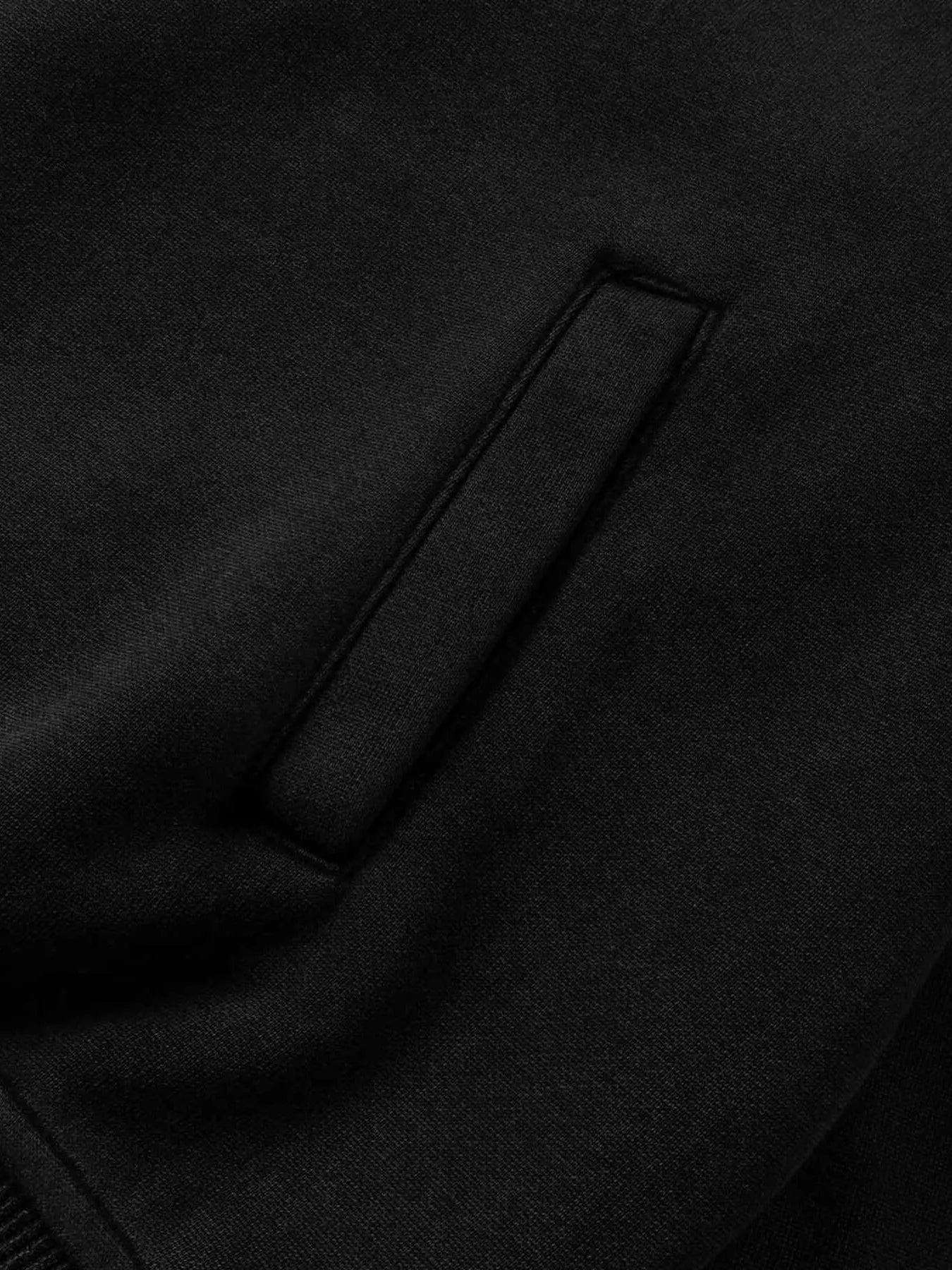 A close-up of a black hoodie pocket.