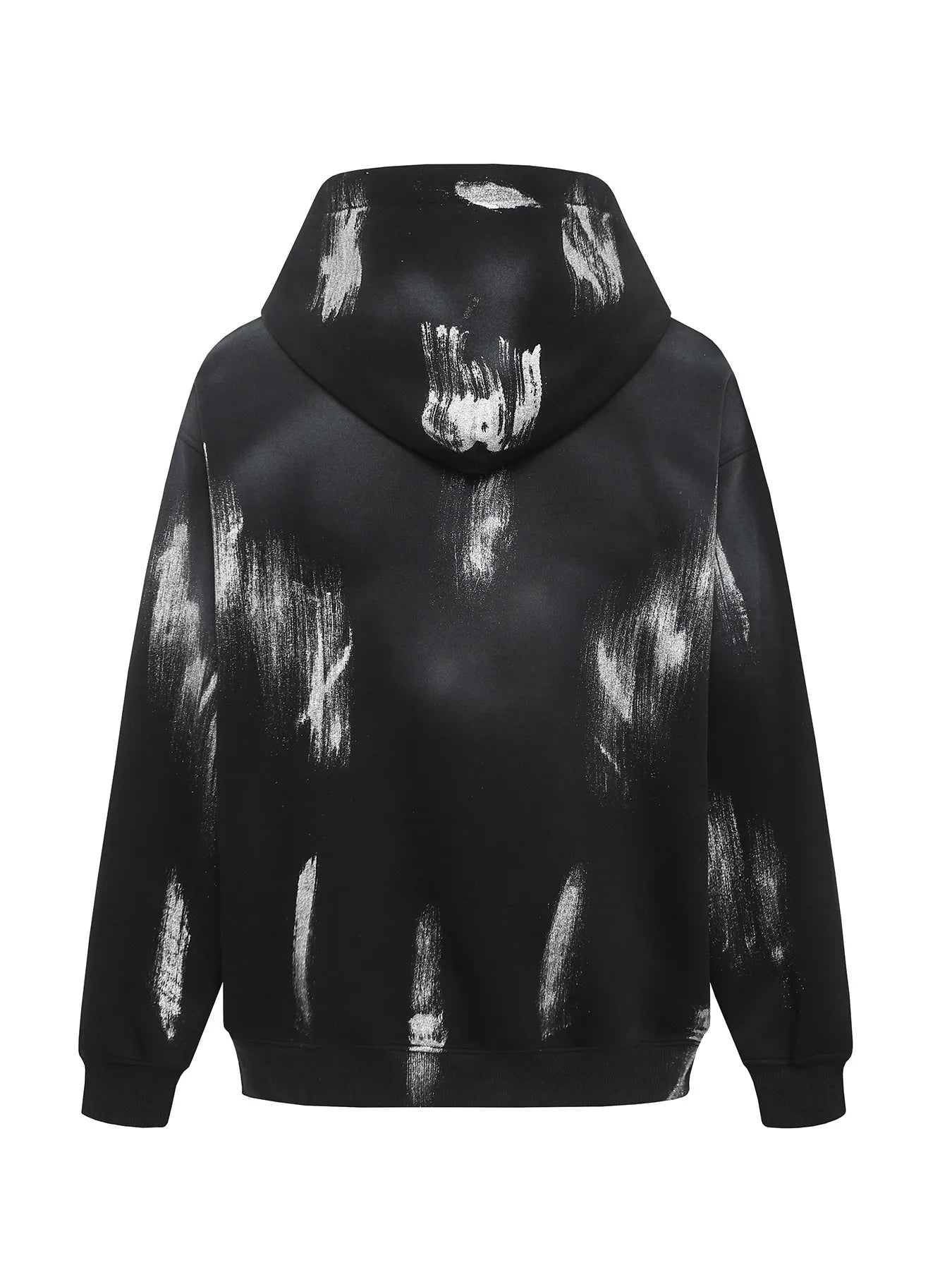 Black men's hoodie with white graffiti-style brushstroke print.