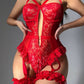 Sexy women's lace tulle sex strappy jumpsuit with leg bands and sex underwear