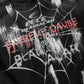 Men's black gothic hoodie with a spider web and graffiti print.