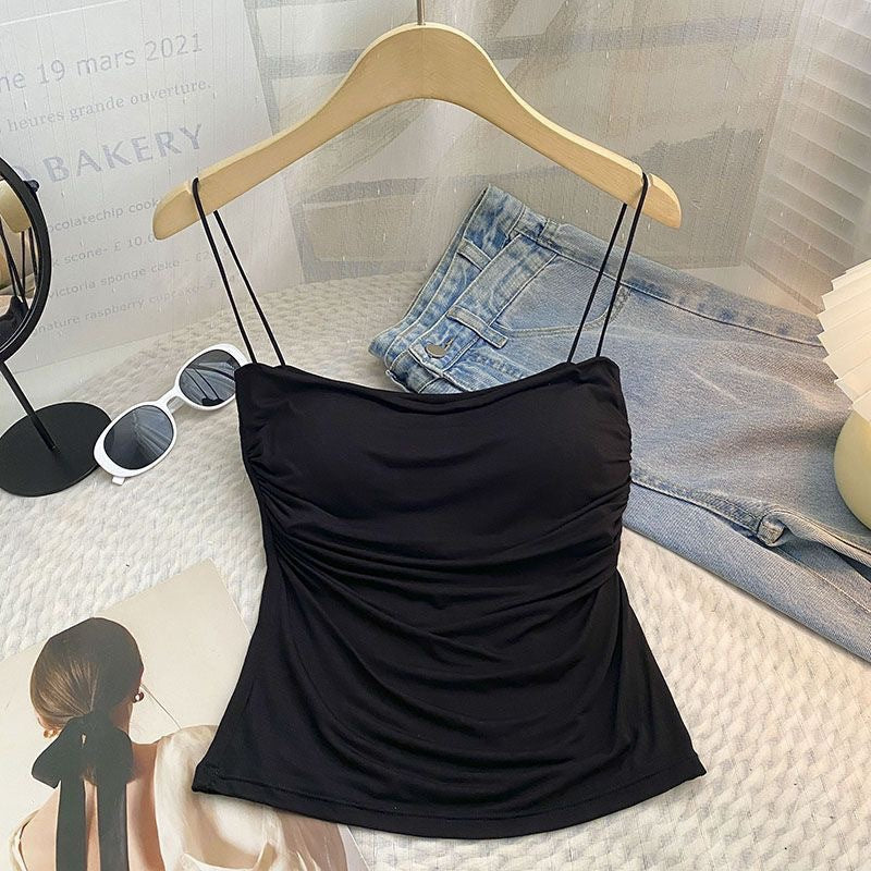 Spice Girl Sling Vest Belt Chest Pad Pleated Pure Desire Style All-match Slim Slim Slim Shoulder Strap Base Underwear for Women
