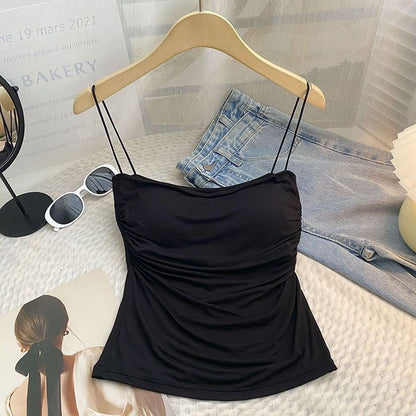 Spice Girl Sling Vest Belt Chest Pad Pleated Pure Desire Style All-match Slim Slim Slim Shoulder Strap Base Underwear for Women