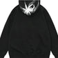 Black oversized men's hoodie with a white spider graphic on the back of the hood.
